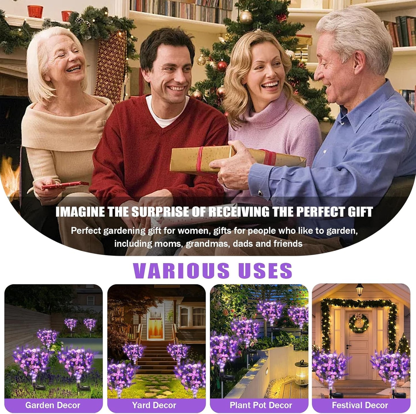Solar Garden Lights Outdoor, 2 Pack Purple Lavender Solar Butterfly Lights Gardening Gifts for Women,Artificial Flowers Light Purple Halloween Garden Decor for Patio Yard Lawn Christmas