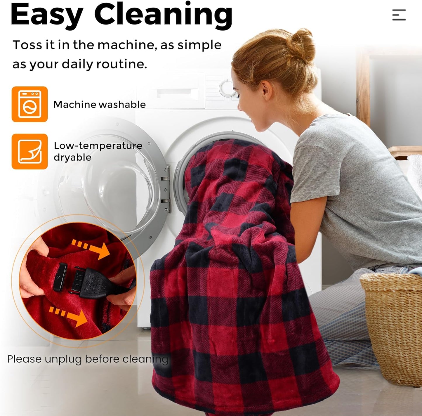 SUNVIVI Heated Blanket Throw Size, Electric Blanket Double-Layer Flannel with 4 Heating Settings, 4 Hours Auto Off, 5 Years Warranty, ETL Certified, Machine Washable, Black & Red, 50" x 60"