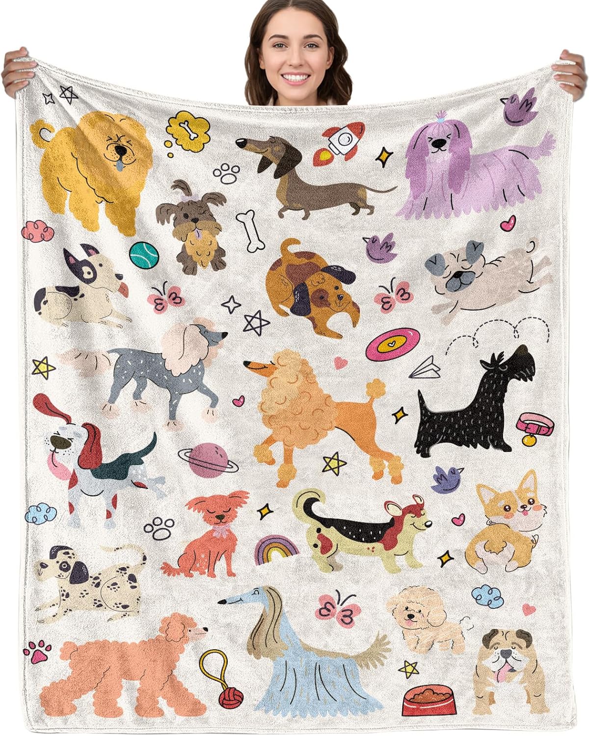 Dog Lover Gifts Blanket 50x60 Inch, Cozy Throw Blanket with Dog Patterns - Soft Fleece Blankets for Couch, Bed, Dogs Themed Home Decor, Gift for Dogs Mom/Dad, Birthday