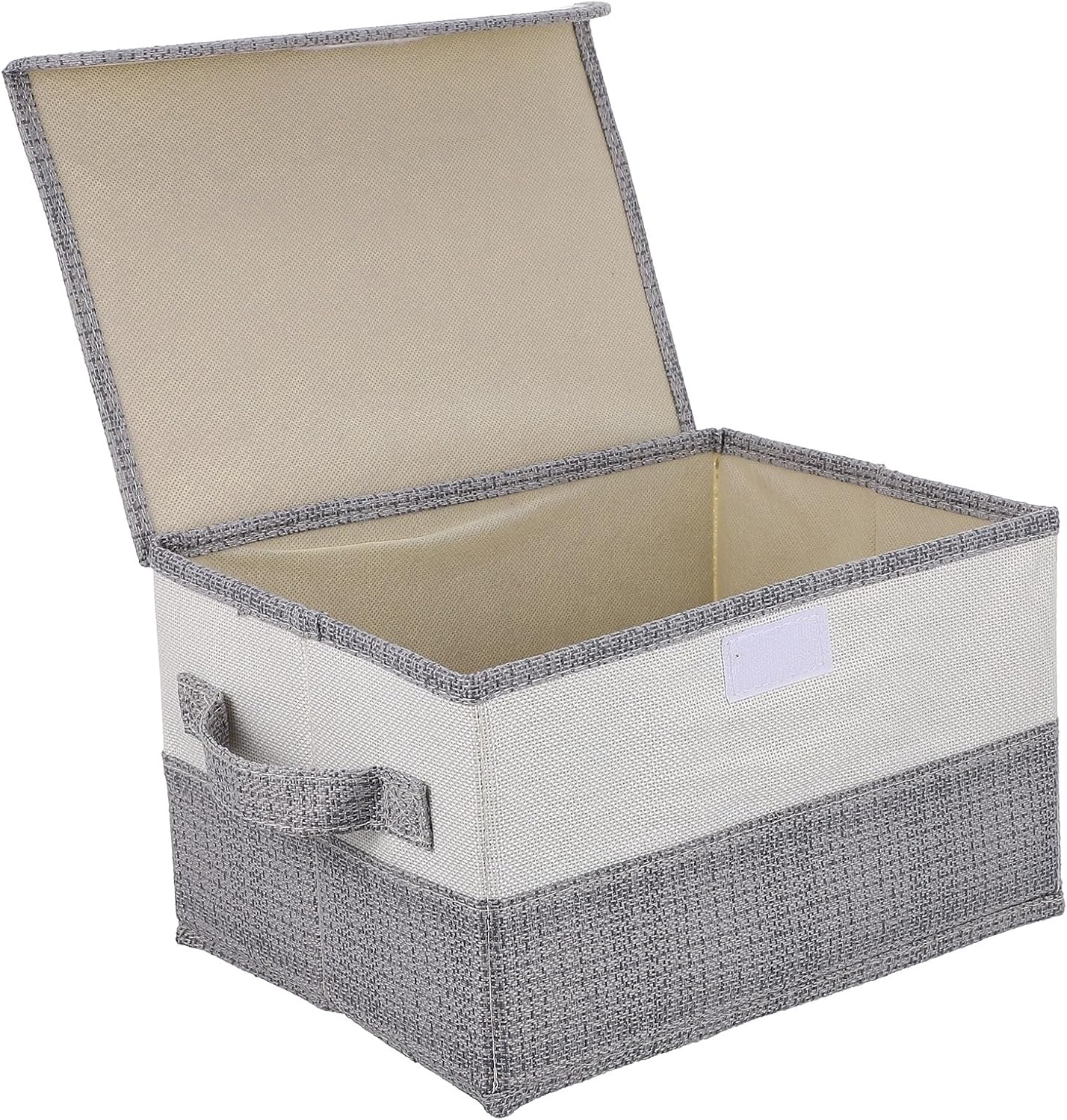 PRETYZOOM Foldable Clothes Storage Box with Lid, Fabric Organizer Bin for Home and Dormitory, Dustproof Sundries Storage Container in White and Gray, Small Size