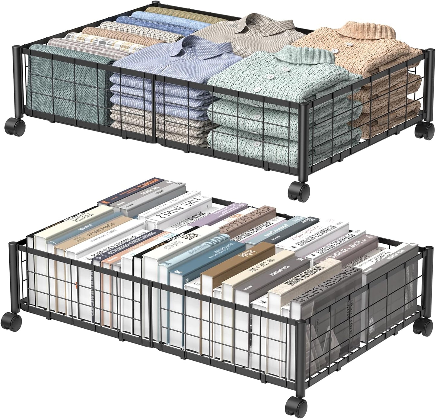 Under Bed Storage with Wheels, 360° Rotating, No-Assembly Underbed Storage Containers, 2PACK