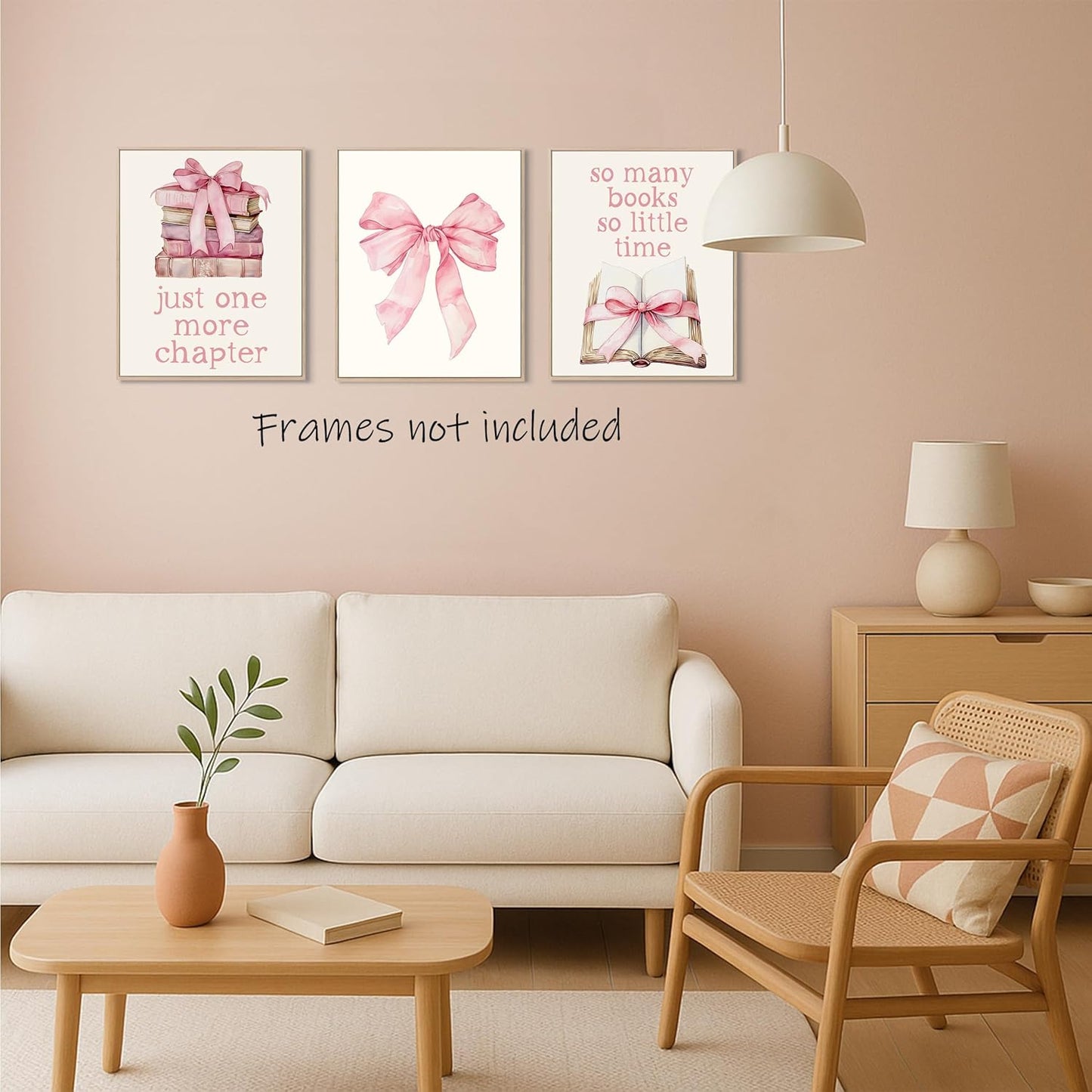 Aychlithic Coquette Bow Reading Wall Art Decor Posters - Pink Bow Preppy Room Decor for Bookish Book Lovers, Just One More Chapter Book Club Poster Prints for Bedroom Dorm Unframed 8x10 Inch, Set of 3
