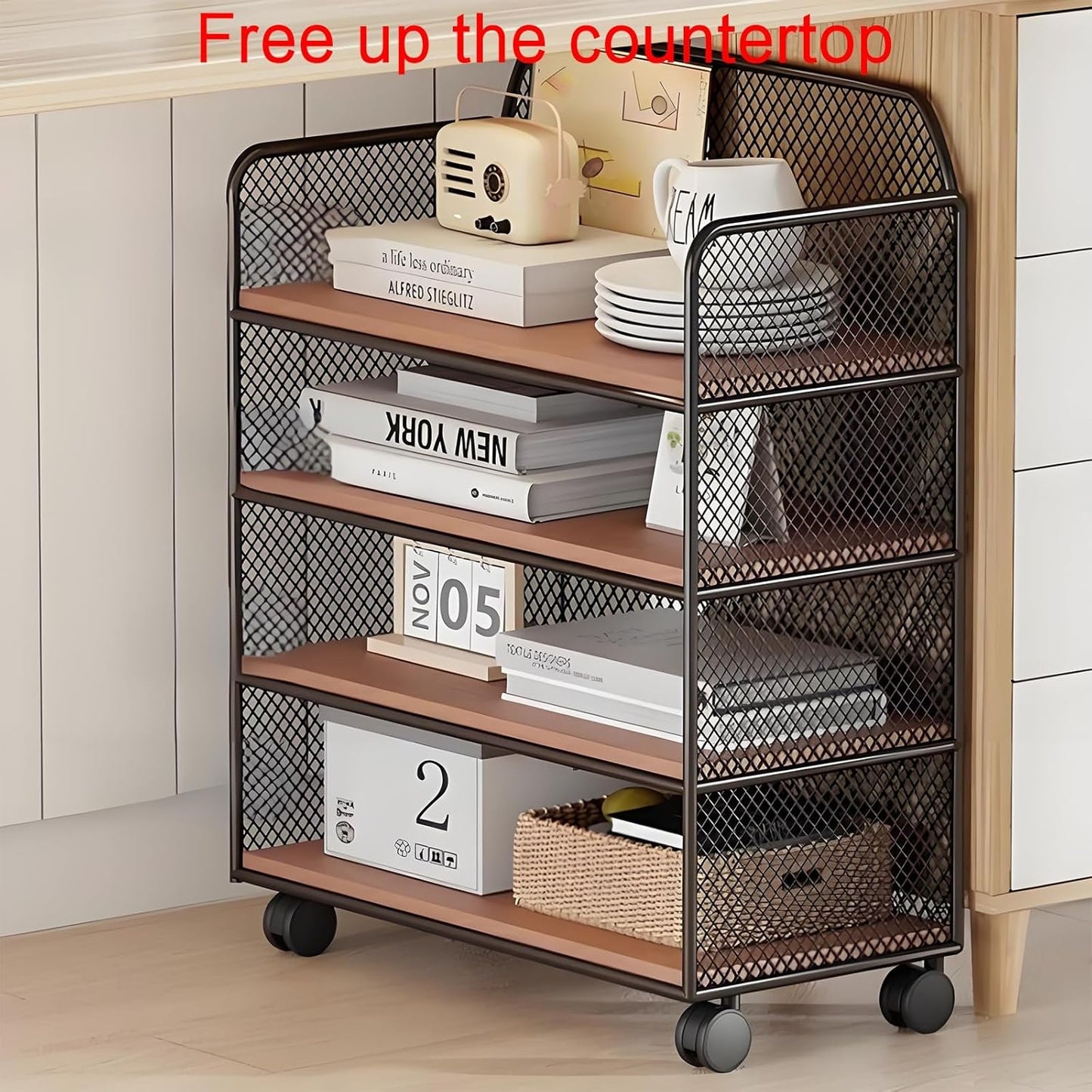 Movable under desk storage shelf bookshelf,metal bookshelf,rotating book shelf,spinning bookshelf,bookshelves,bookcase,Suitable for living room, bedroom, study, living room corner, office(White,40x22x