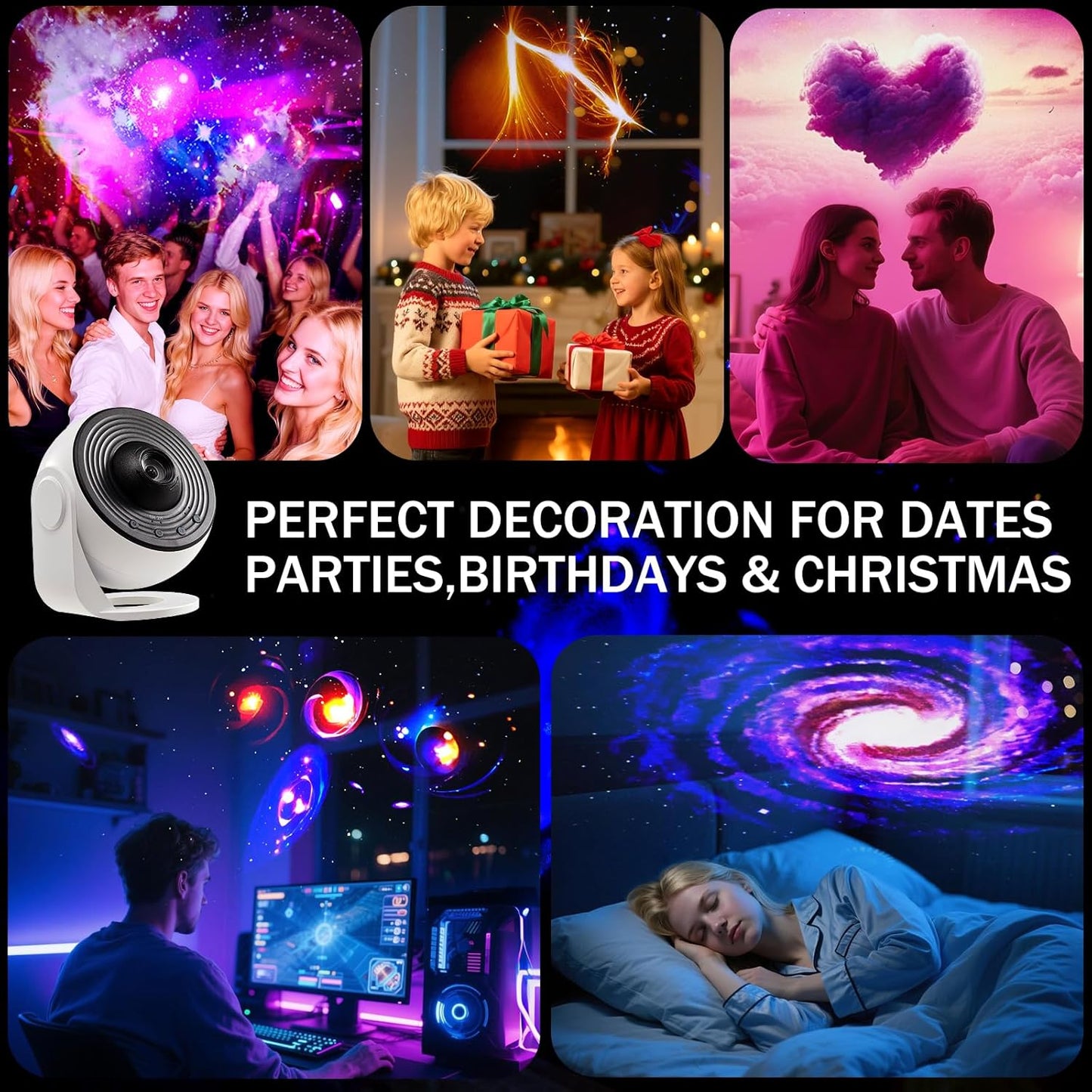 Luxury Galaxy Projector Gift Set – 360° Rotating HD Nebula, 13 Cosmic Discs, Adjustable Brightness & Speed, Auto-Off Timer (1/2H), Perfect for Kids & Adults