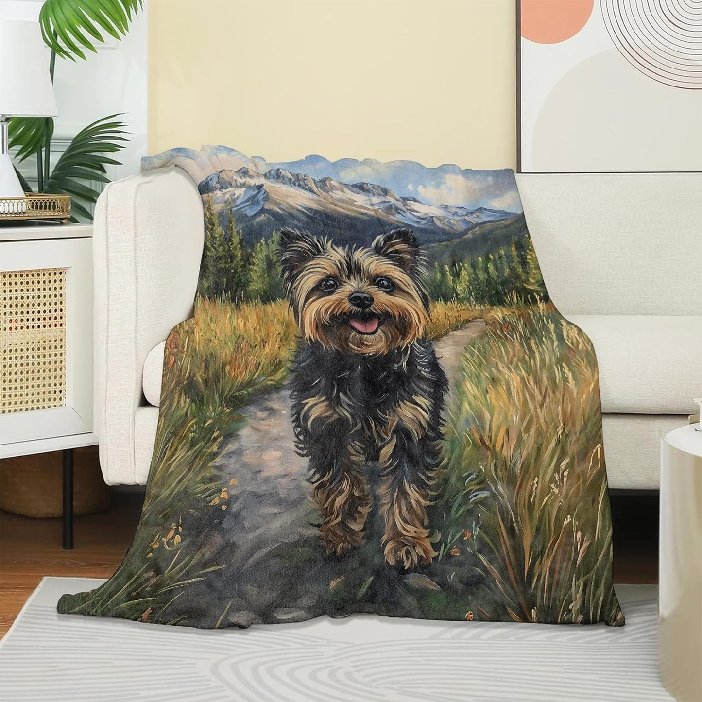 Adorable Yorkshire Terrier Dog Blanket, Soft Warm Cozy Funny Puppy Throw Blanket for Adults Kids Women, Lightweight Comfy Fuzzy Flannel Blankets for Couch, Travel, Car, Home Decor 60×50 Inch