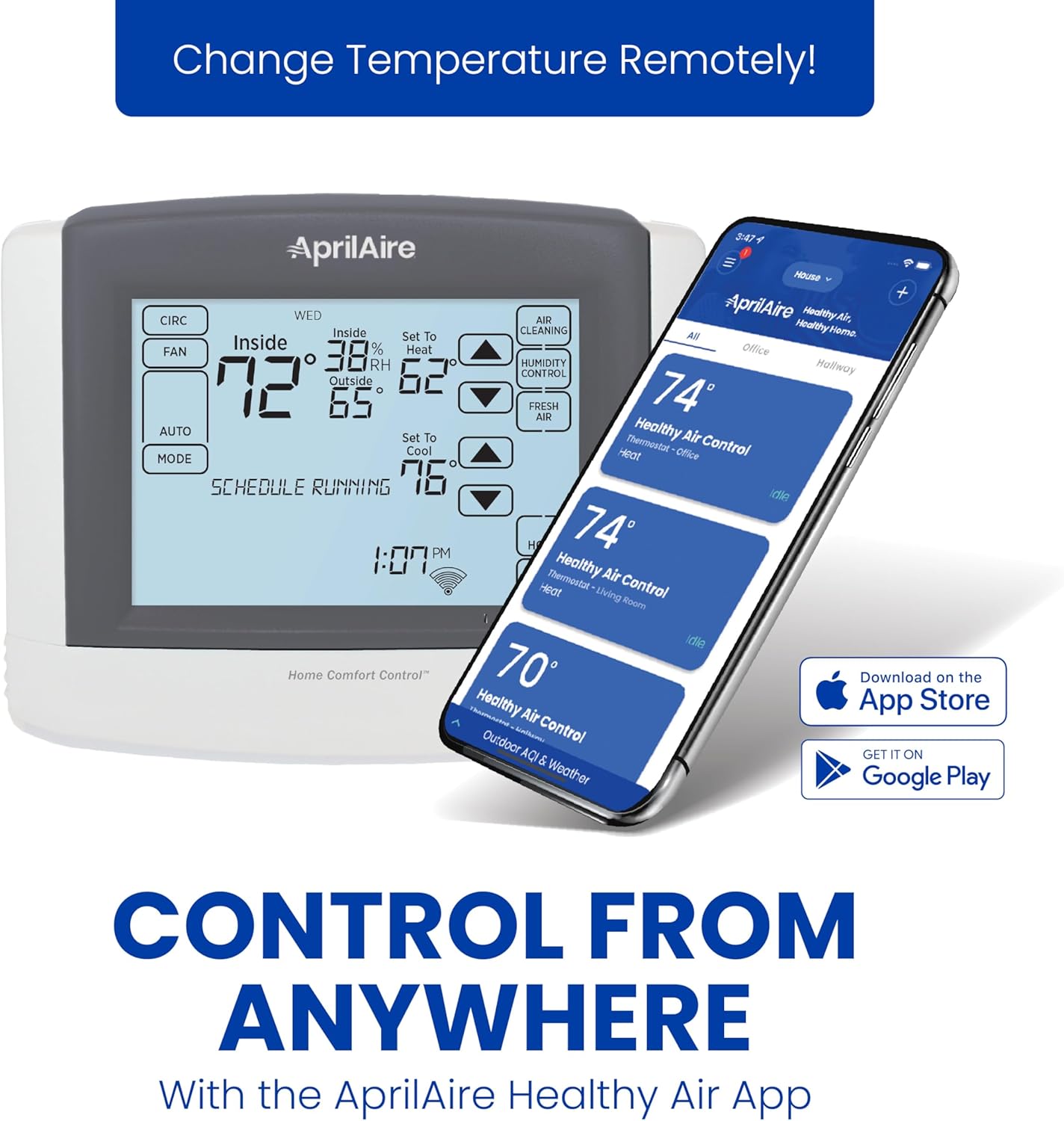 AprilAire 8910W Wi-Fi Programmable Touchscreen Thermostat with IAQ Control; Amazon Alexa and Google Assistant Compatible