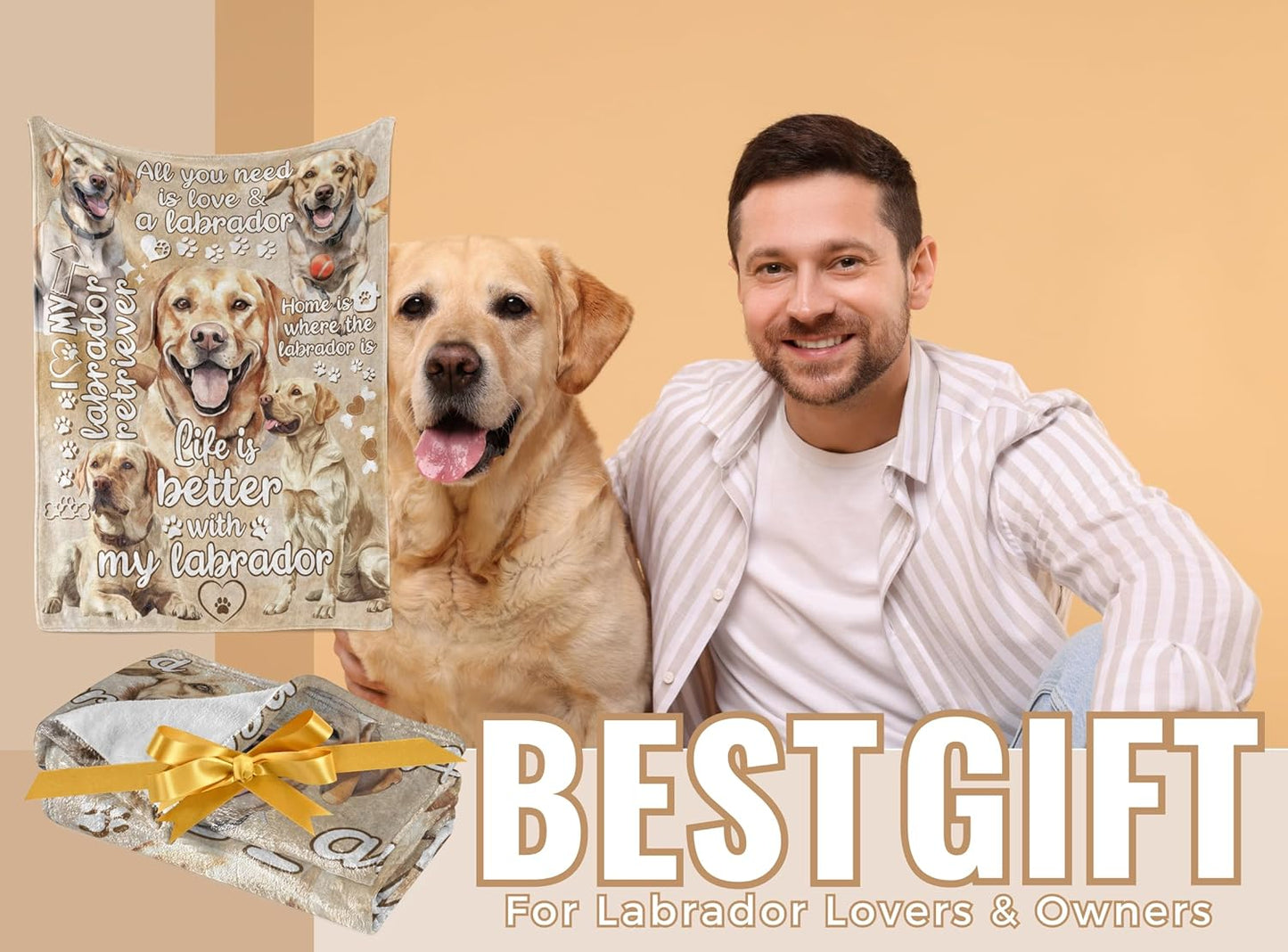 Labrador Retriever Blanket Gifts for Dog Lover & Owner, Labrador Gifts for Women & Men, Dog Mom & Dad, Soft Flannel Blanket, White Labrador, 65x 50 inches