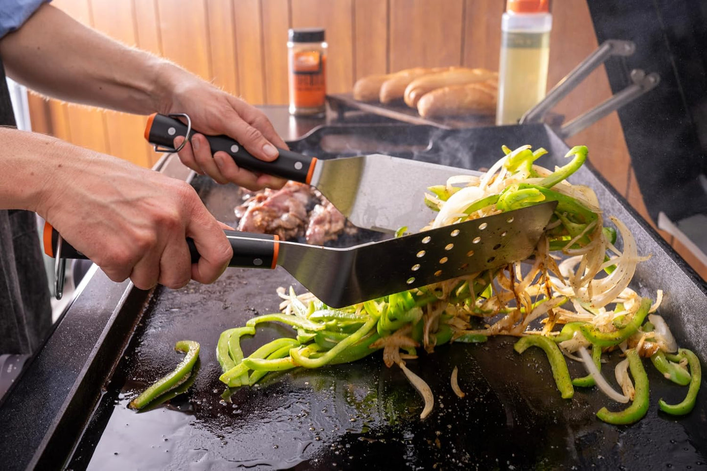 Traeger Grills Flat Top Grill Essentials Kit – 2 Spatulas, Scraper & Squeeze Bottle | Complete Griddle Tool Set for Smash Burgers, Frying & More