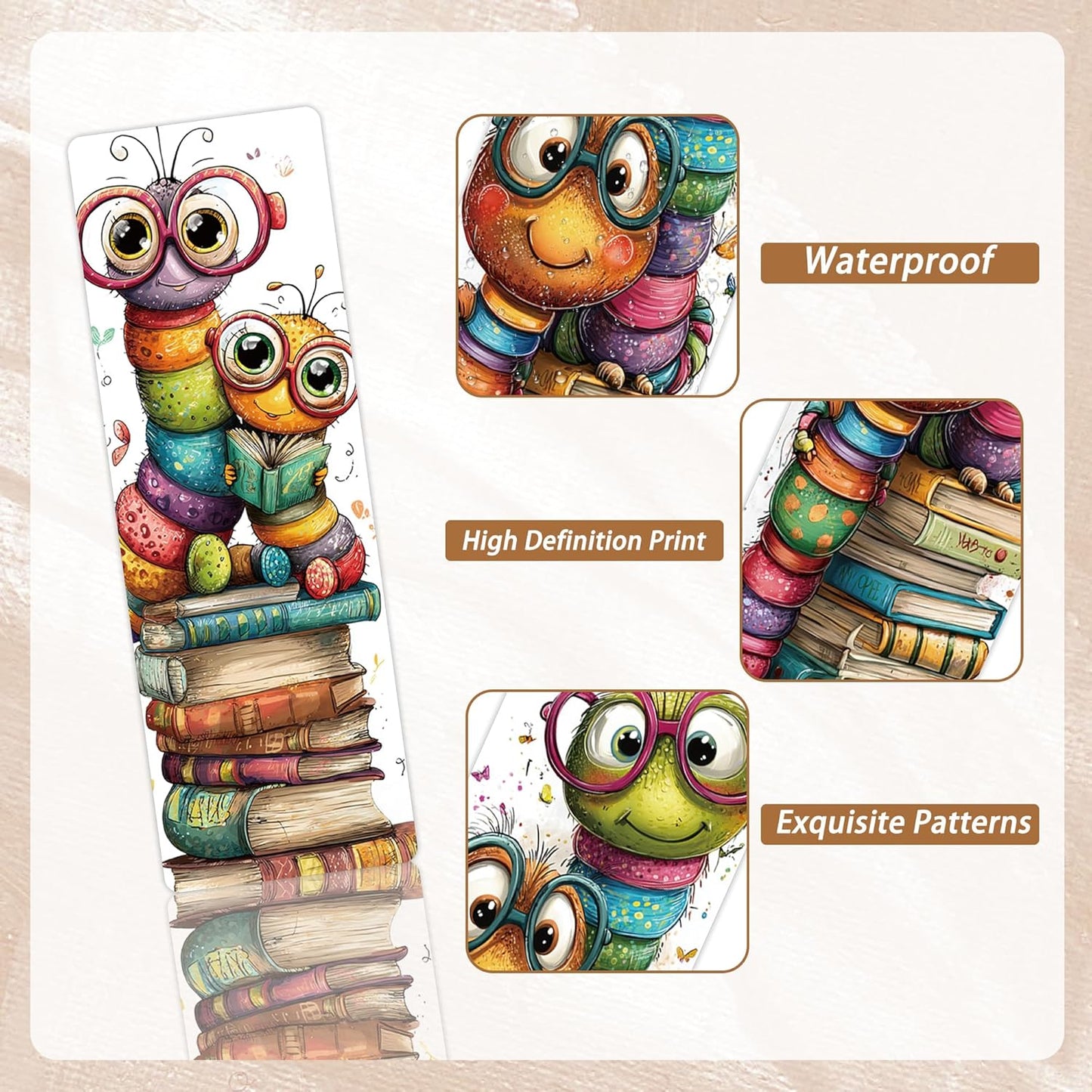 100 Pcs Cute Bookworm Bookmarks, Funny Insect Book Marks for Reading Students, Paper Bookmark Bulk, Christmas Birthday Gifts for Readers Book Lovers