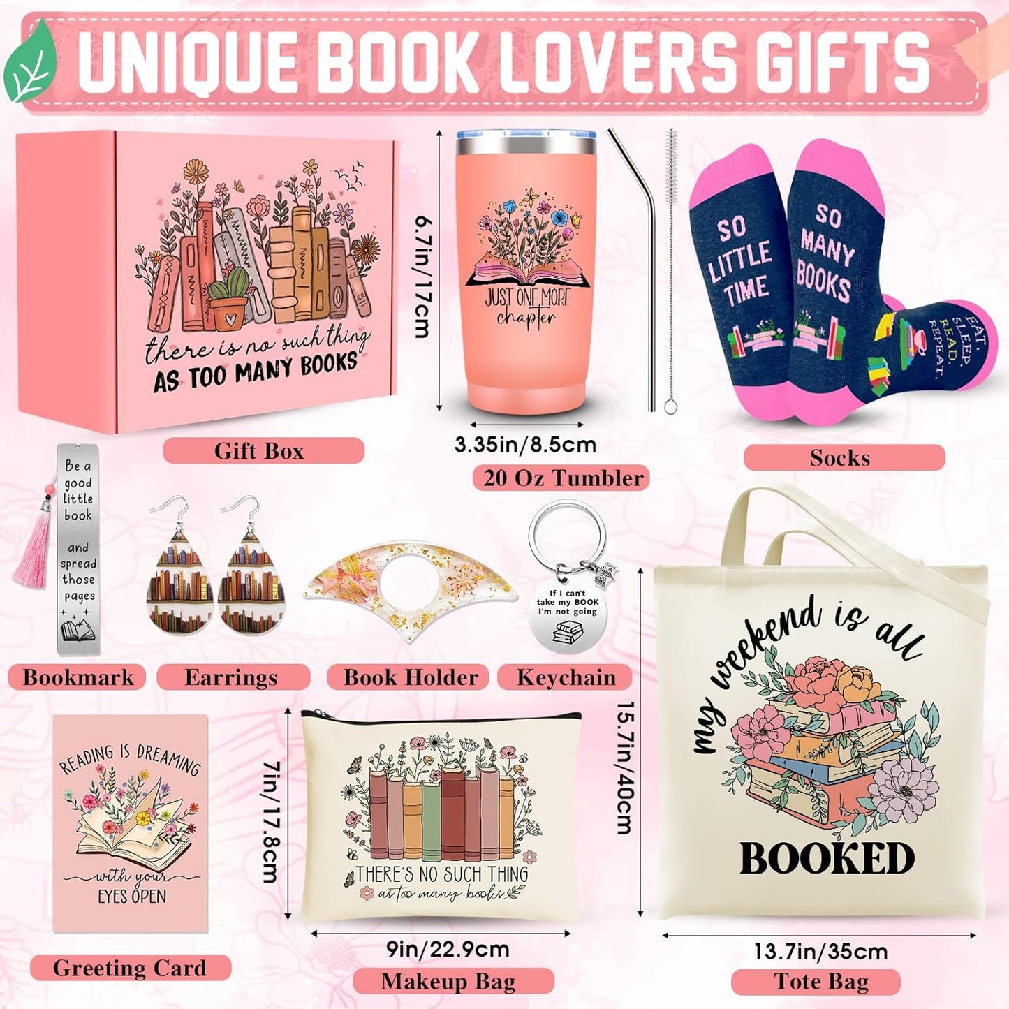 Book Lover Gifts for Women, Bookish Gifts with 20 Oz Tumbler Socks Tote Bag Makeup Bag Page Holder Bookmark Keychain Earrings
