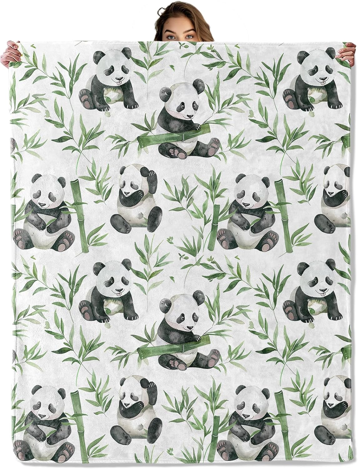 Cute Panda Blanket for Home Decor, Palyful Cartoon Animal and Leaf Design, Boys Girls Women Gifts, 50"x60", Soft Fleece, Lightweight and Breathable, Ideal for Couch Bed Office Cabin Office Dorm