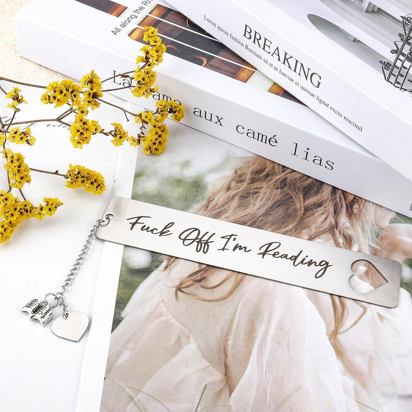 Funny Bookmark for Women Men Graduation Gifts for Book Lovers Cute Metal Bookmark for Friends Teachers Personalized Bookmarks with Heart Tassel Pendant Reader Bookworms Reading Present Book Club Gifts