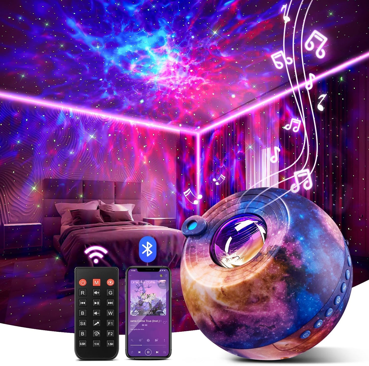 Galaxy Projector for Bedroom Adults, 15 Color+15 White Noise Star Projector Galaxy Light Projector for Bedroom, Bluetooth Star Lights for Ceiling Projector,LED Projector Lights