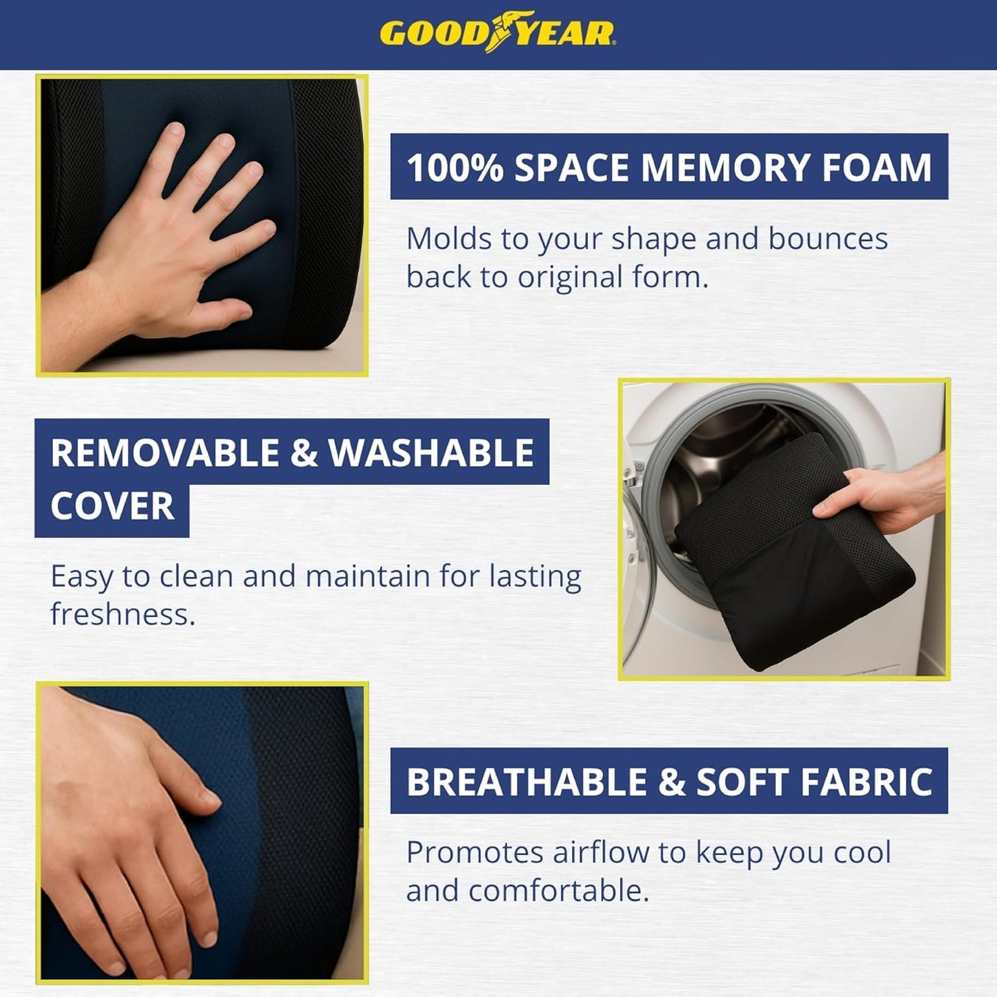 Goodyear Lumbar Support Pillow for Office Chair and Car Seat - Memory Foam Lumbar Pillow & Back Brace Support Posture Corrector, Lower Back Pain Relief