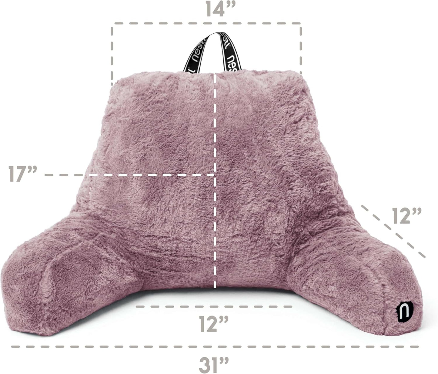 Nestl Fur Reading Pillow with Laptop Lap Desk, Stylish Back Pillow for Sitting Up, Lap Desk with Reading Pillows for Sitting in Bed Adult & Kids, Faux Fur Chair Pillow with Arms - Dusty Purple