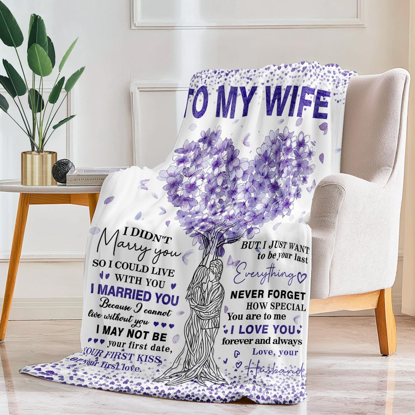 to My Wife Blanket Anniversary Birthday Gifts for Wife from Husband Best Women Birthday Gift Ideas for Her Christmas Valentines Day Romantic I Love You Gift for Her 50"x60"（Purple）