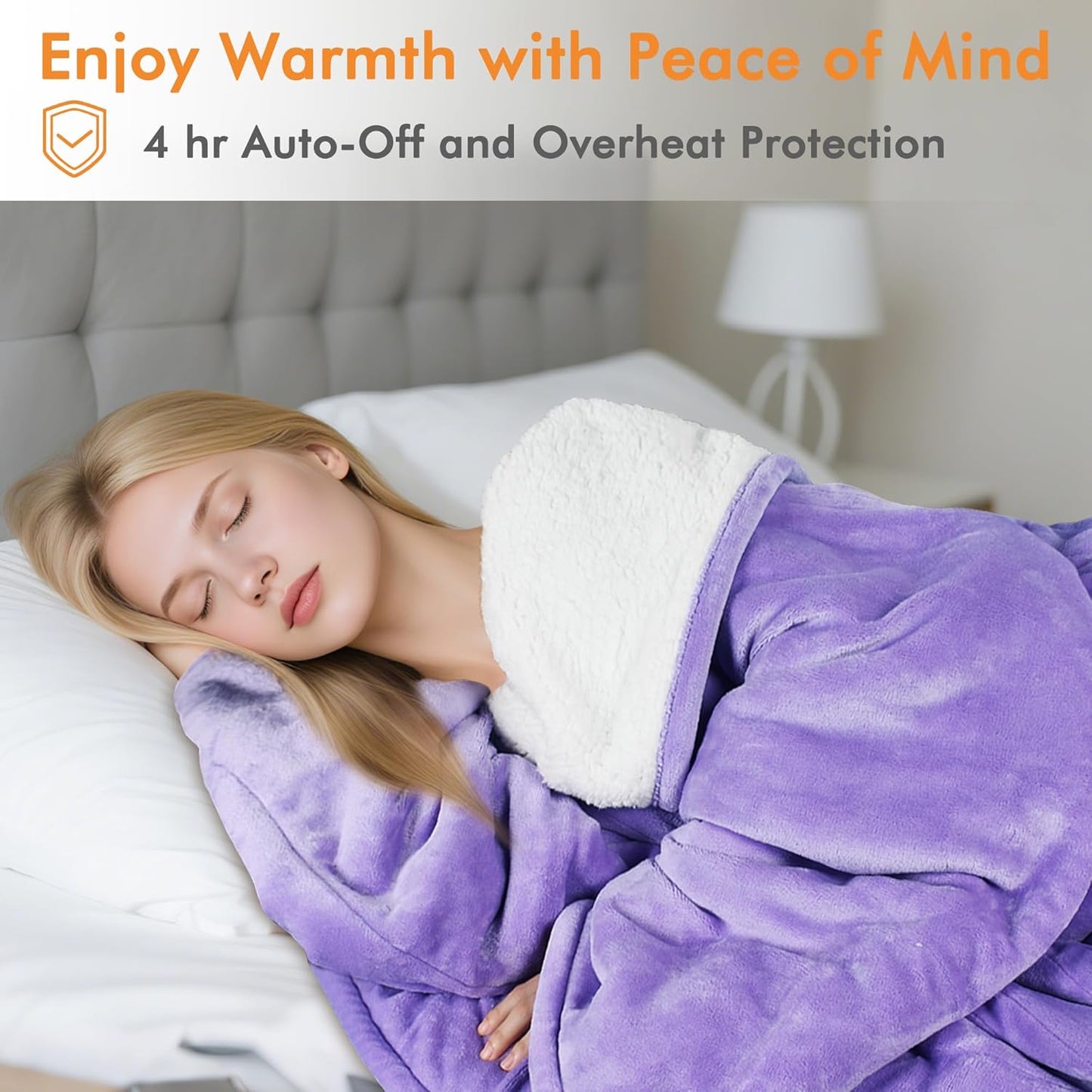 Tirrinia Wearable Heated Blanket with Sleeves, Cozy Sherpa & Fleece Electric Throw with 5 Heat Levels & Timer, Warm Snuggle Blanket for Sofa, Bed, Office, Winter Gift, Purple