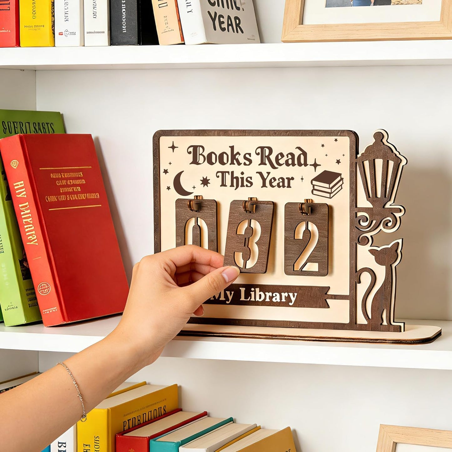 Books Read This Year Counter, Book Tracker for Bookshelf Decor, Book Lovers Gifts for Women Bookish Readers Teacher, Books Counter for Home Library Decor Wall Art Easter Basket Stuffers
