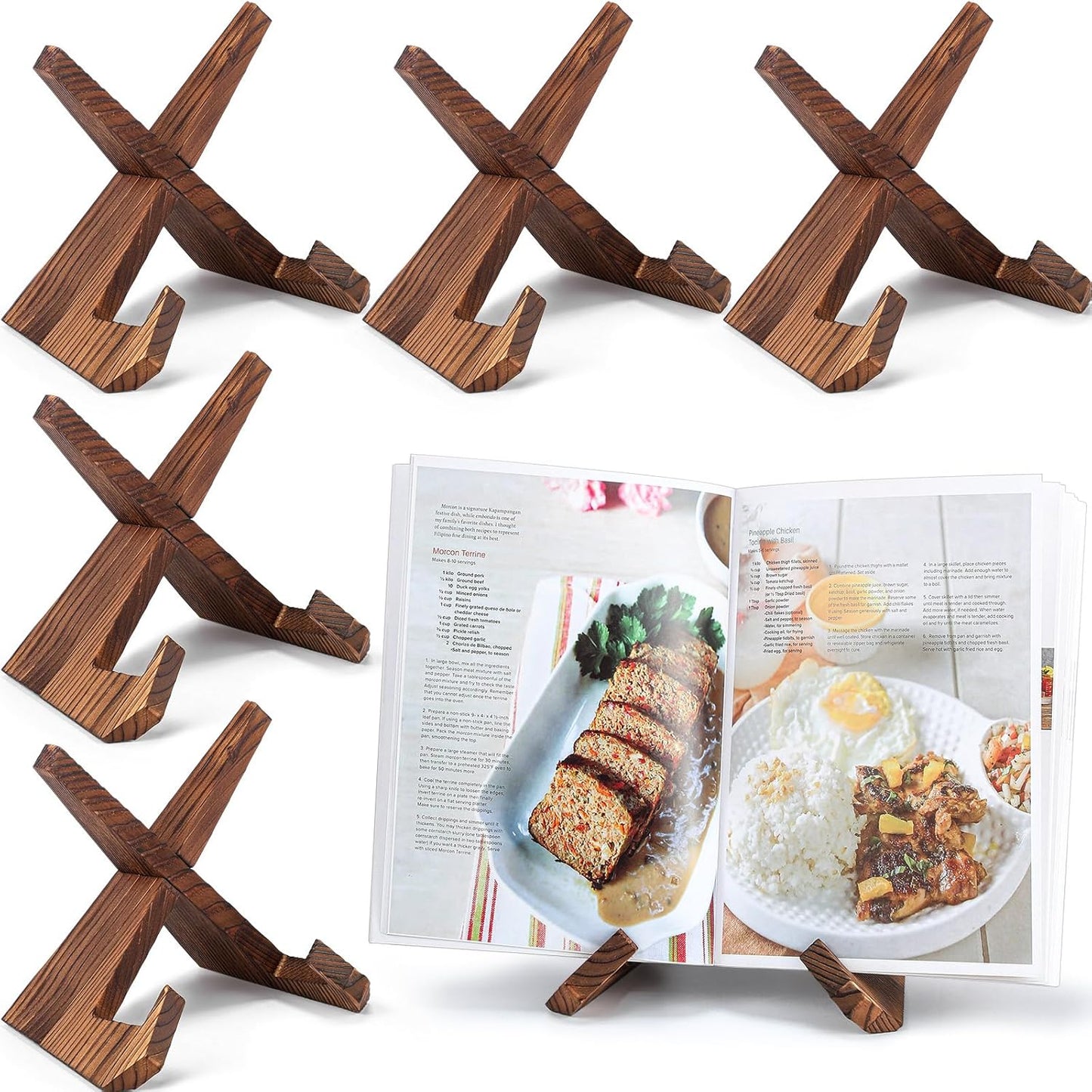 Wenqik 6 Pcs Cookbook Stand for Kitchen Recipe Book Holder Wooden Plate Picture Stand for Display Cook Book Holder for Kitchen Counter(Brown,6.5 Inch)