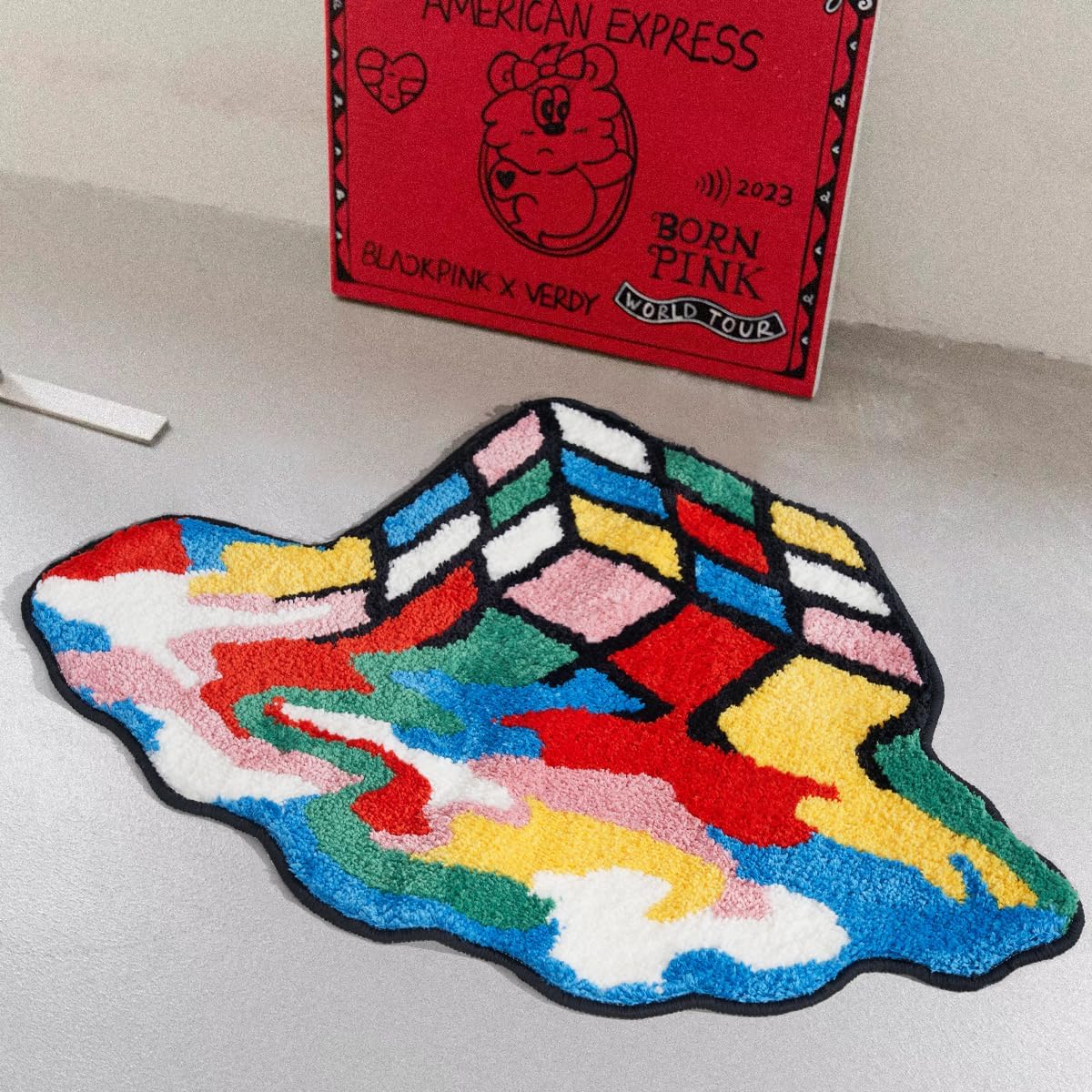 ELDONE Melted Magic Cube Rug, Funky Aesthetic Area Rugs 34 x 24 inch Non Slip Washable, Abstract Cute Unique Bathroom Bedroom Small Rugs, Funny Colorful Cool Rugs