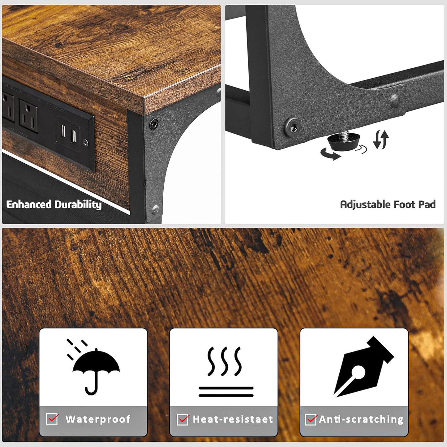 C-Shaped End Table with Charging Station — Storage Bag, 2 USB Ports, AC Outlets, for Living Room / Bedroom...