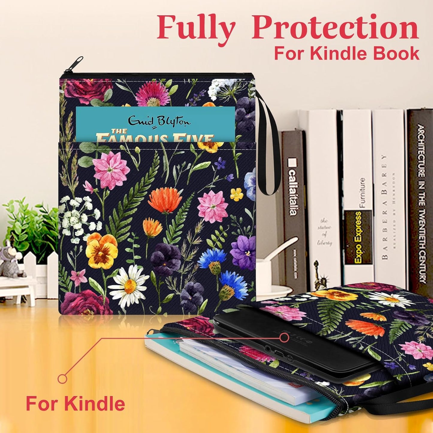 Slohif Book Sleeve Pouch Book Cover Protector with Zipper Cute Book Beau Booksleeve Small Large Botanical Pouches for Paperback HardBook Cover Reading Accessories for Students Women Readers