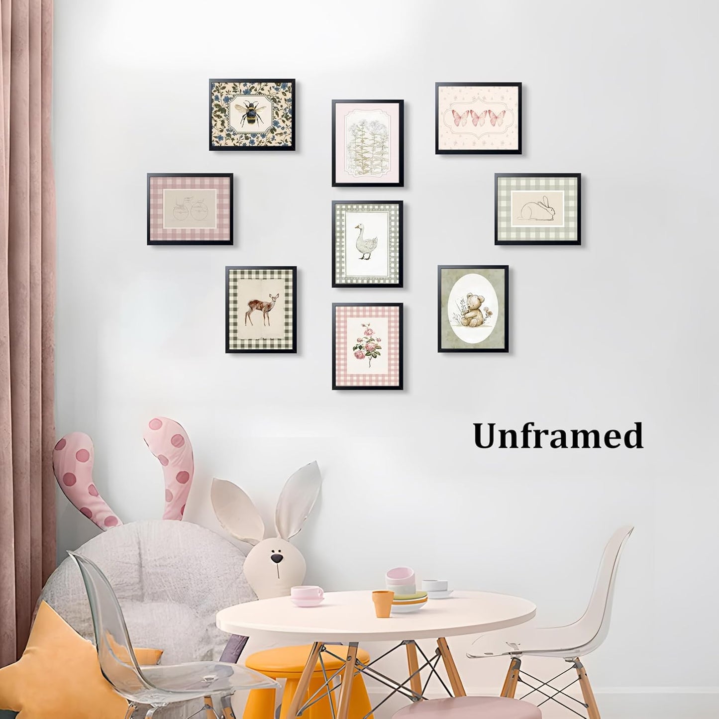 wanyun Vintage Nursery Animal Wall Art Set of 9, Cute Forest Animal Canvas Prints Poster, Rustic Cottage Farm Nursery Wall Decor Painting for Baby Kids Room Playroom, 8x10 Inch Unframed