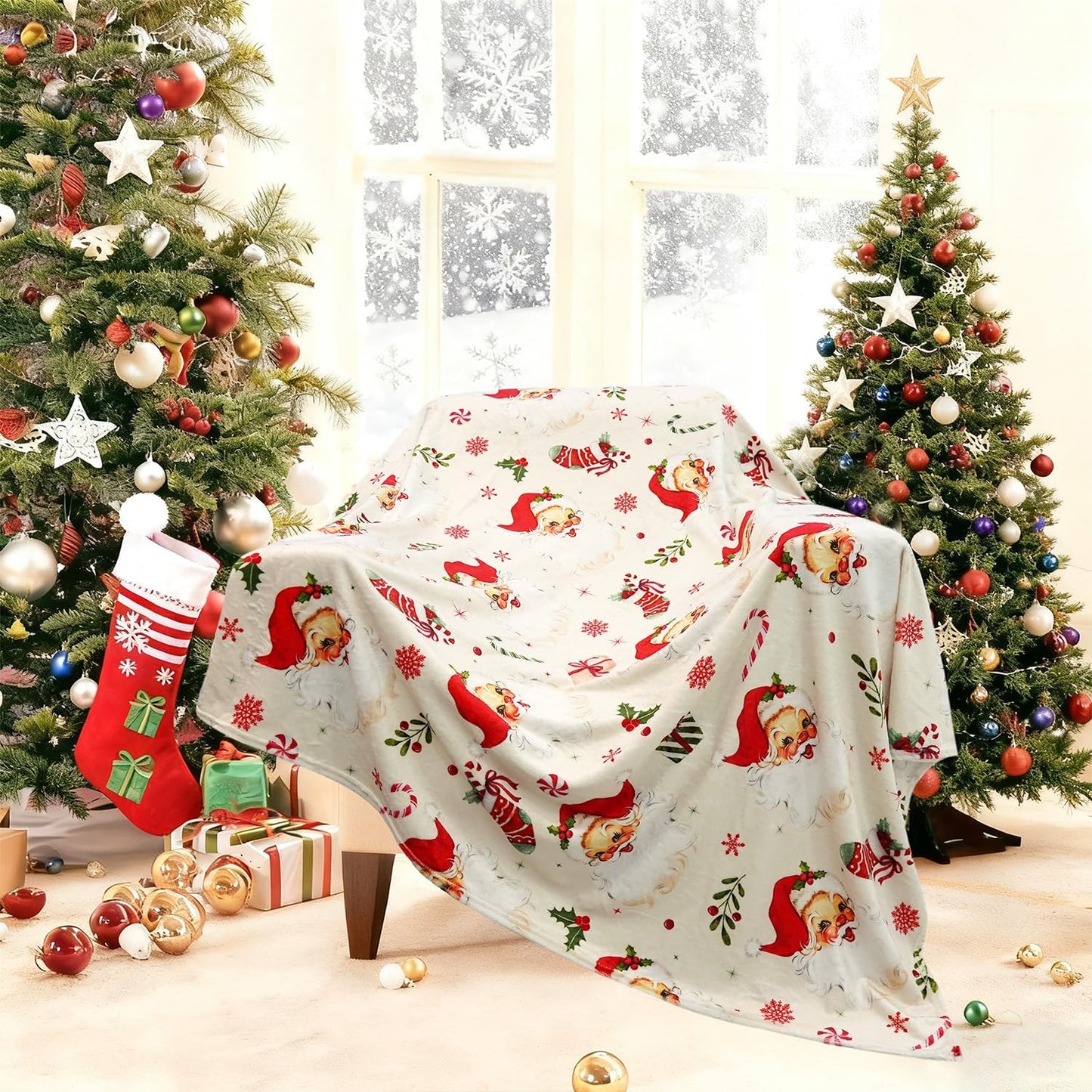 Christmas Santa Flannel Soft Warm Cozy Blanket for Sofa and Chair 50x60inch,Christmas Decor Stuff Accessories