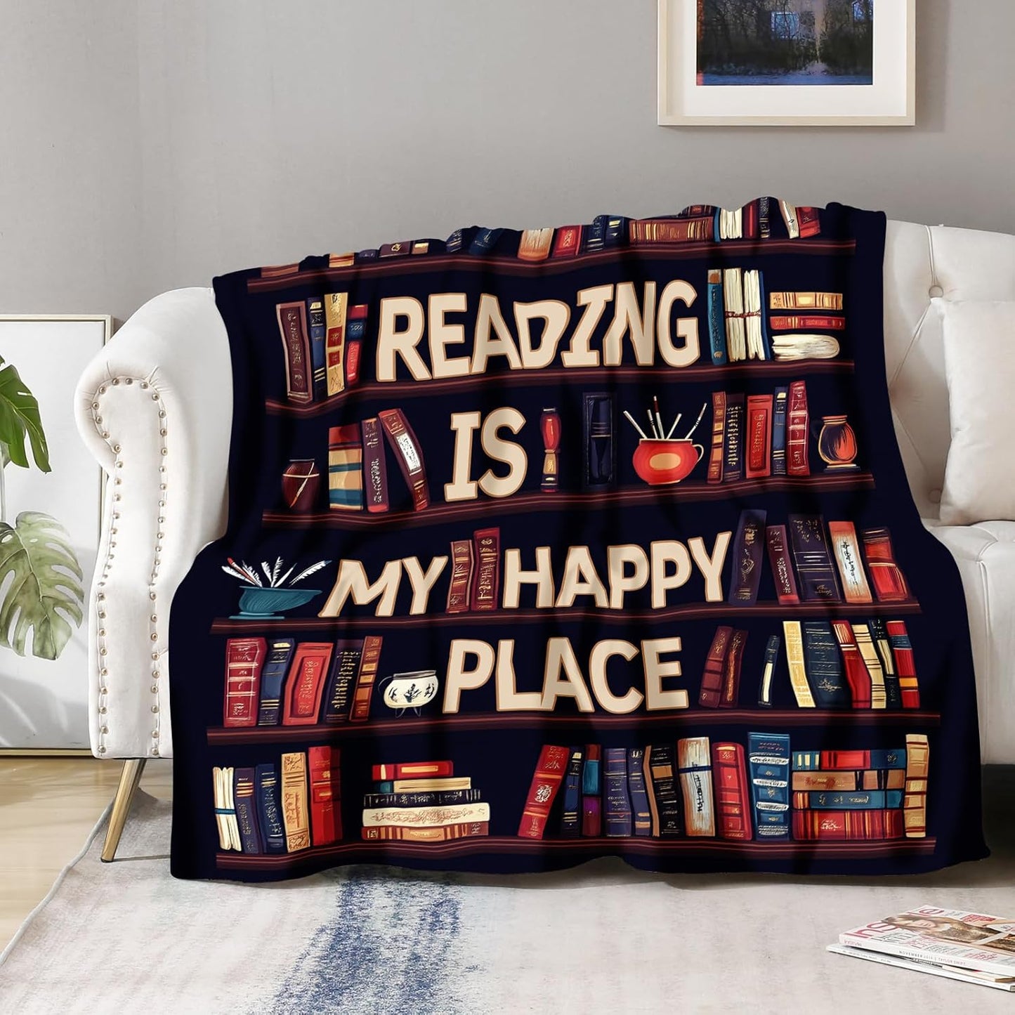 Book Lover Blanket Gifts for Women - Readers Gift Library Print Themed Throw for Teacher Kids Teen Adults Librarian Soft Fleece Cozy Couch Birthday Christmas Lightweight Blanket 50"x60"