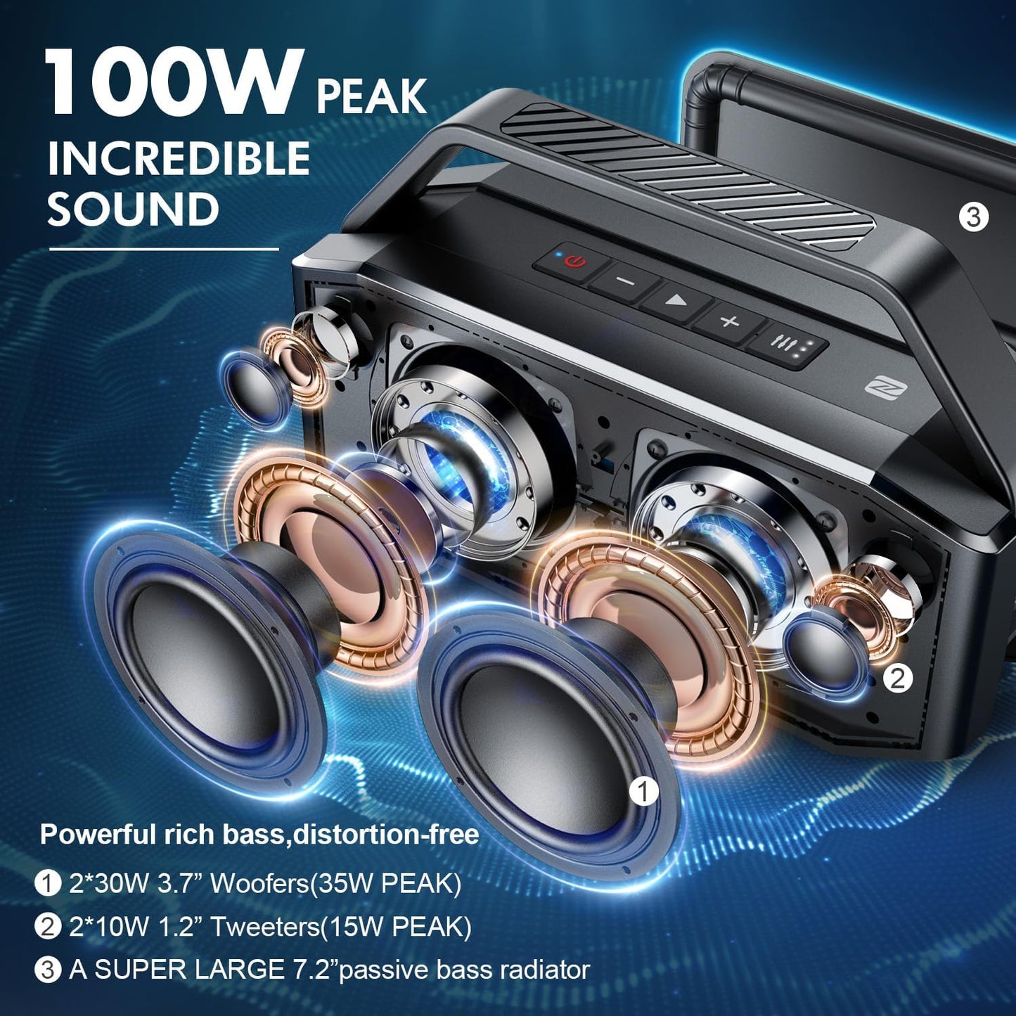W-KING Loud Bluetooth Speaker, 100W Max IPX6 Portable Outdoor Speakers Bluetooth Wireless/60W Deep Bass Radiator/2 Subwoofer/2 Pairing/40H/TF/AUX/EQ, IPX6 Party Big Large Waterproof Speaker Boombox