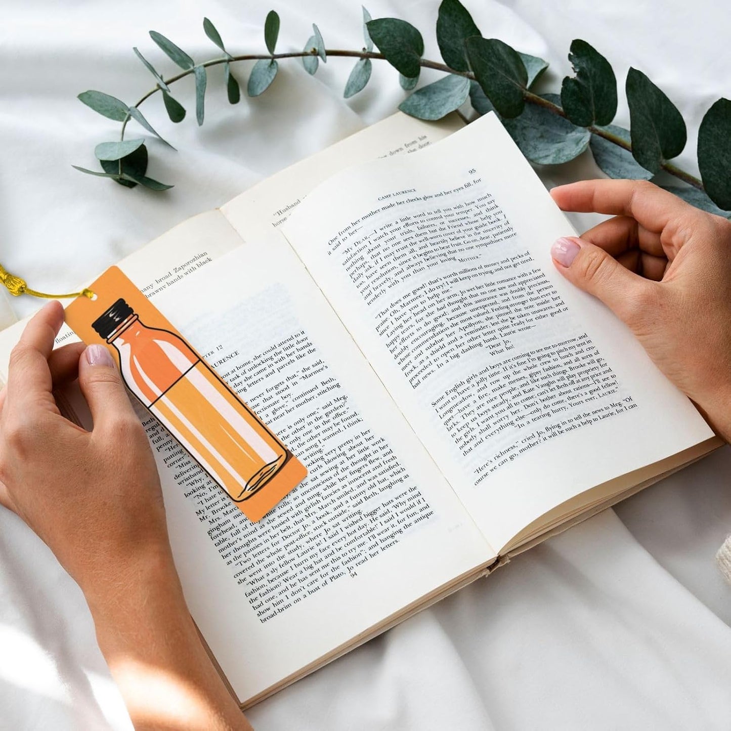 Orange Bottle of Water Bookmarks Gifts for Women Men, Wooden Bookmarks for Book Lovers, Vintage Book Marks Ornaments with Tassel, Unique Personalized Reading Page Markers Gold