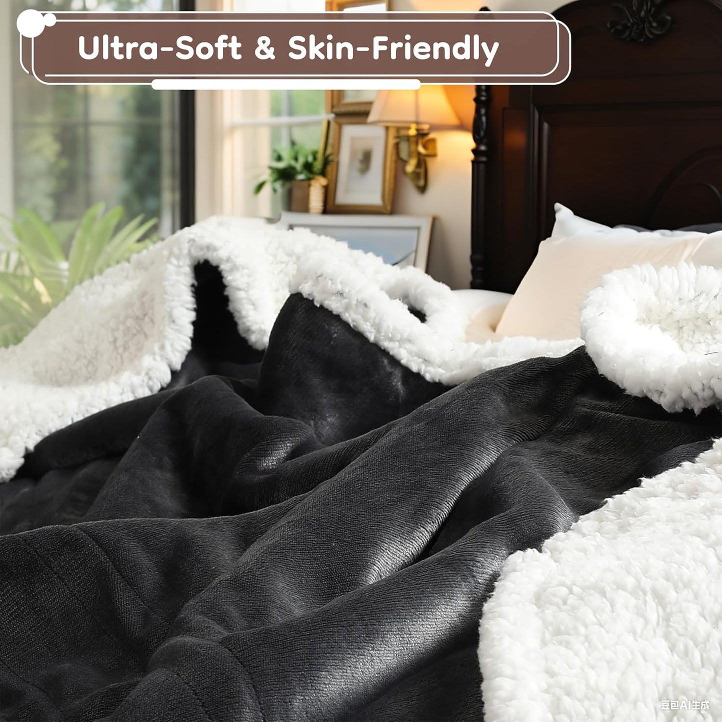 Electric Heated Blanket Throw Size 50"x60", Dual-Sided Soft Flannel & Sherpa, 4 Heat Settings with 3H Timer, Breathable Warm for Bed & Couch, Machine Washable, Dark Grey