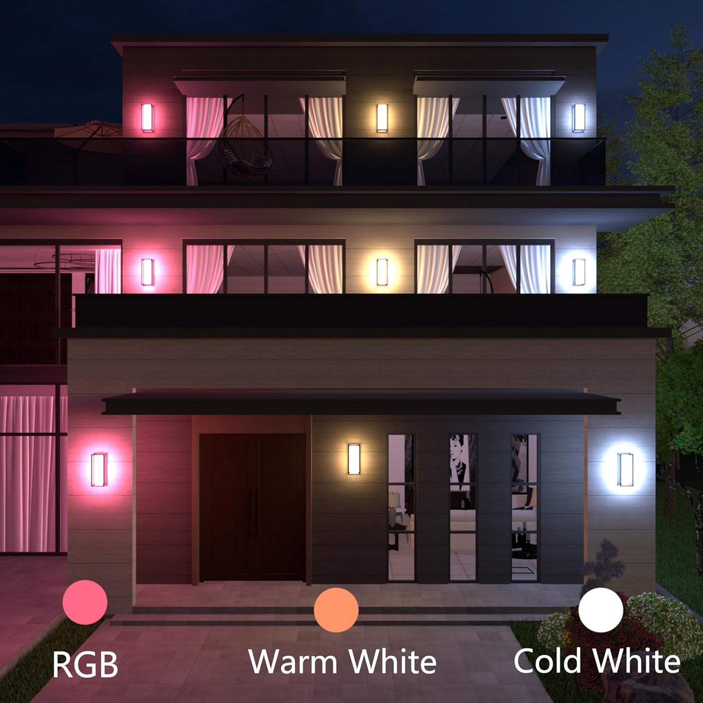 LED Smart Outdoor wall Lights,14in 22W RGB+2700K-6500K Color Changing wall Sconce, Waterproof LED Outdoor Porch Lights, APP Control,IP65 Waterproof,for House Porch Yards