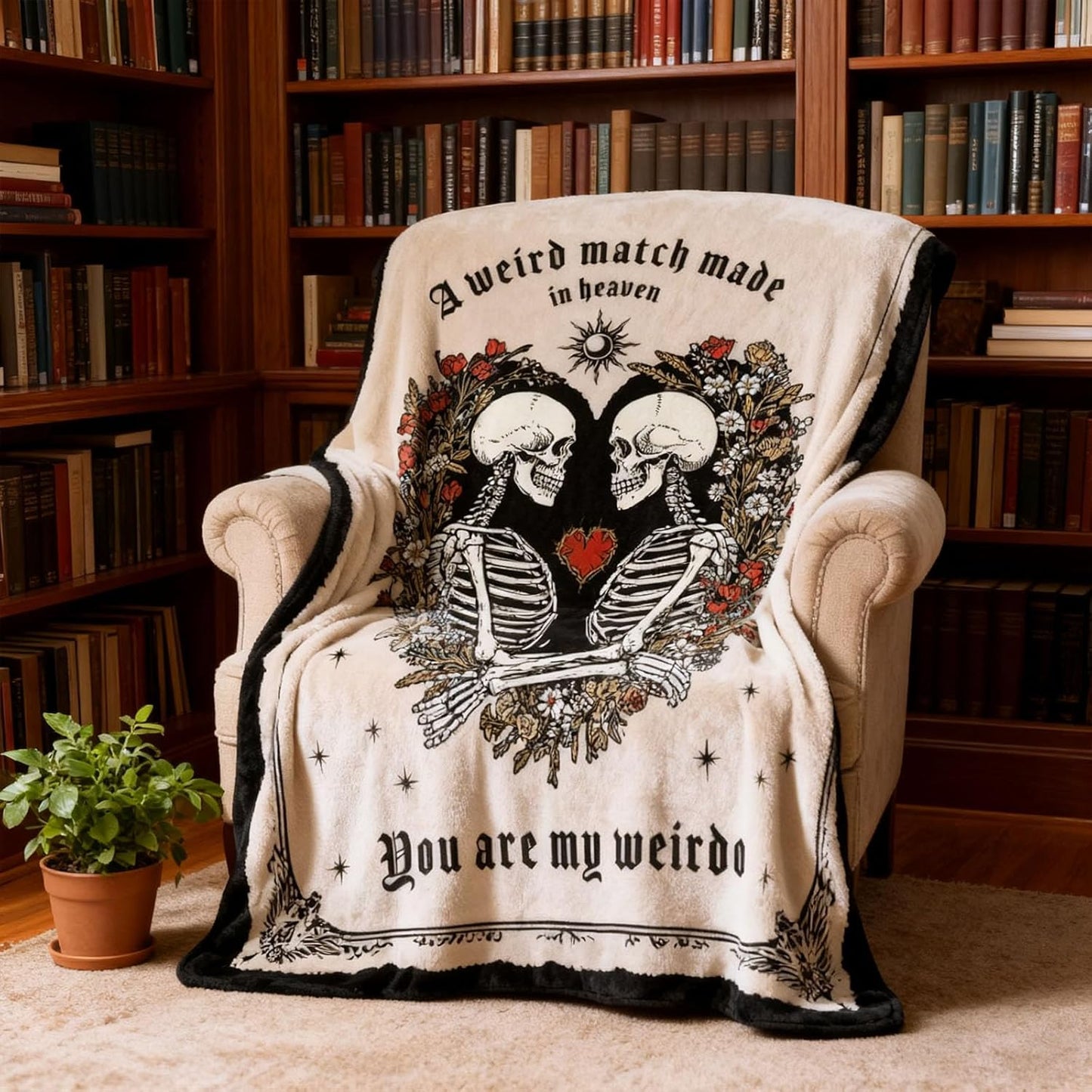 Skull Gothic Throw Blanket Soft Lightweight Cozy Flannel Skeleton Romantic Sun Star Rose Floral Blanket for Couch Bed Sofa, for Wedding Couples (50''×60'', Skeleton-2)