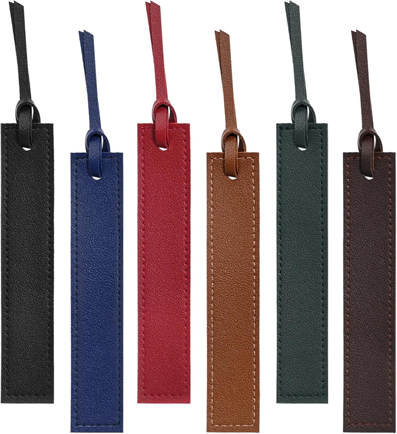 6 Pcs Leather Bookmarks with Tassels, Handmade Stitched Bookmarks - Classic Retro Style Page Markers, Unique Reading Gifts for Book Lovers, Men, Women, Readers, Teachers and Students