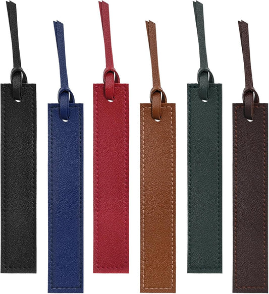 6 Pcs Leather Bookmarks with Tassels, Handmade Stitched Bookmarks - Classic Retro Style Page Markers, Unique Reading Gifts for Book Lovers, Men, Women, Readers, Teachers and Students