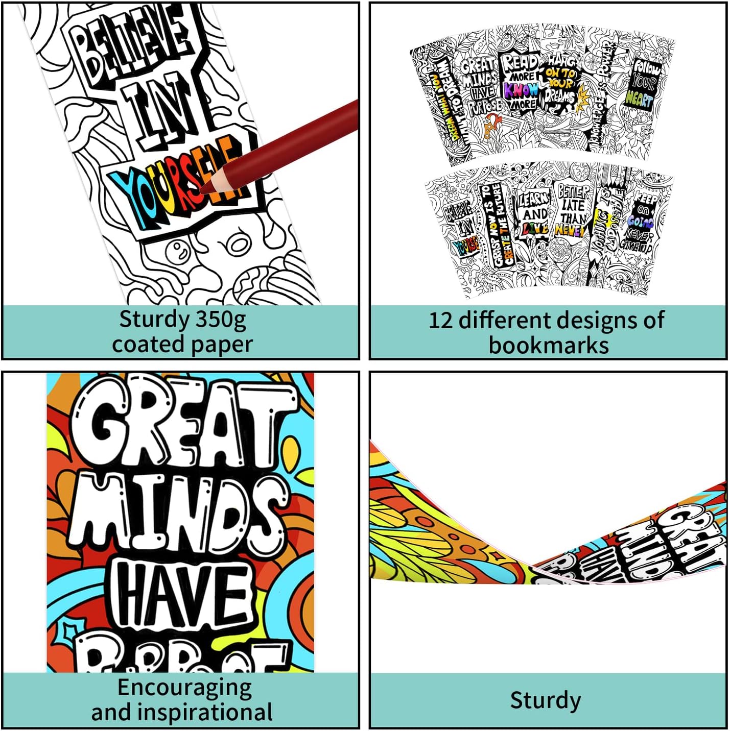 VOCHIC 120 Piece DIY Inspirational Bookmarks Bulk Bookmarks, Cool Double-Sided Coloring Bookmark for Present, Color Your Own Book Marks for Adults, Teachers, Women, Men, Book Lovers,VBS Theme Gift