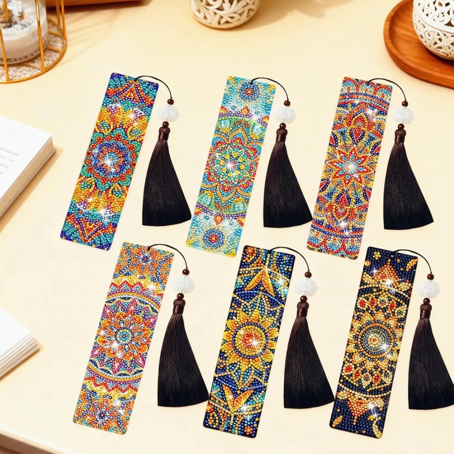 6 PCS Diamond Art Bookmarks Mandala, Acrylic DIY Diamond Painting Bookmarks Kits for Adult Reader and Crafts Lovers