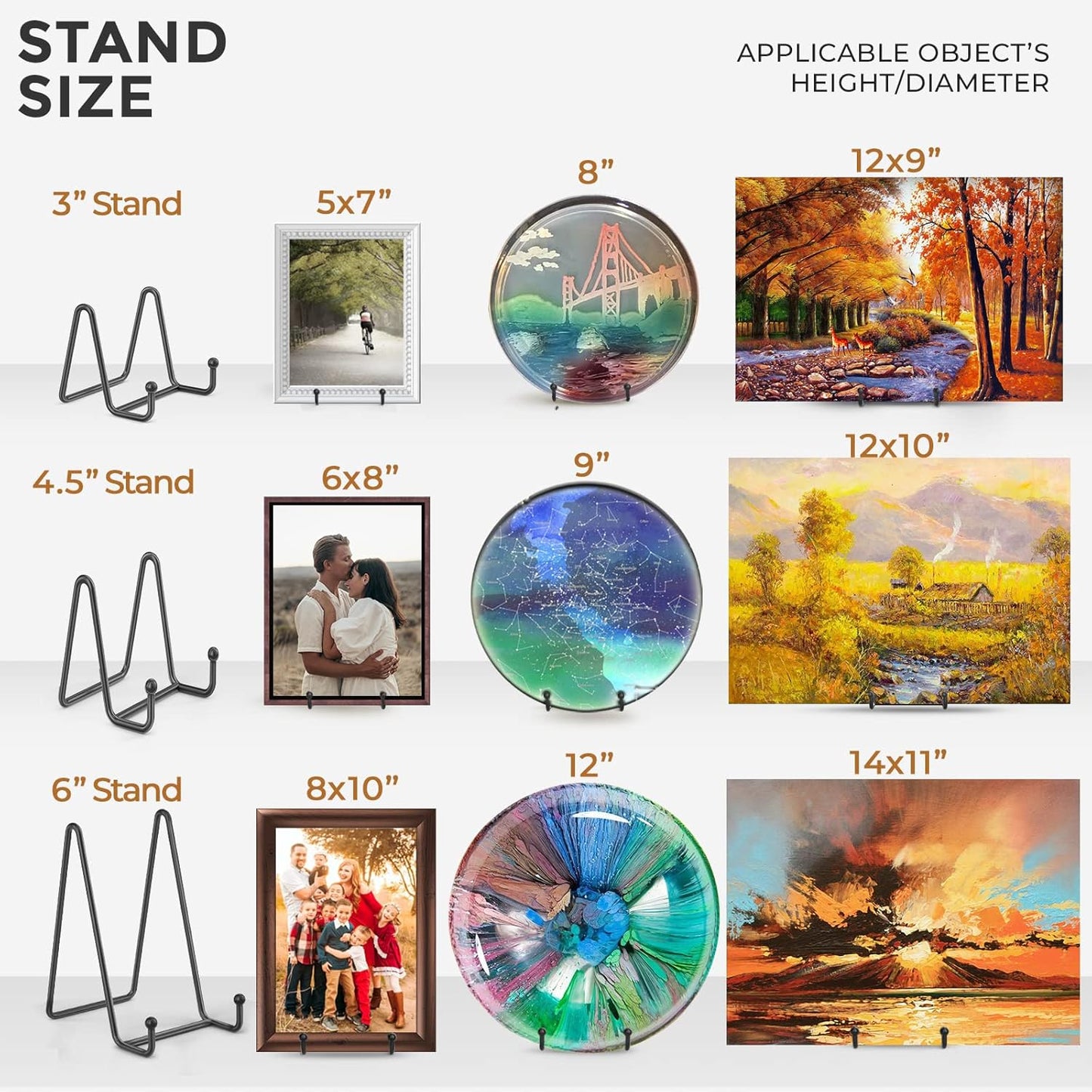 TR-LIFE 3 Pack 6 Inch Display Stands - Holder Stand for Picture, Decorative Plate, Platter, Plaque, Book, Photo Easel