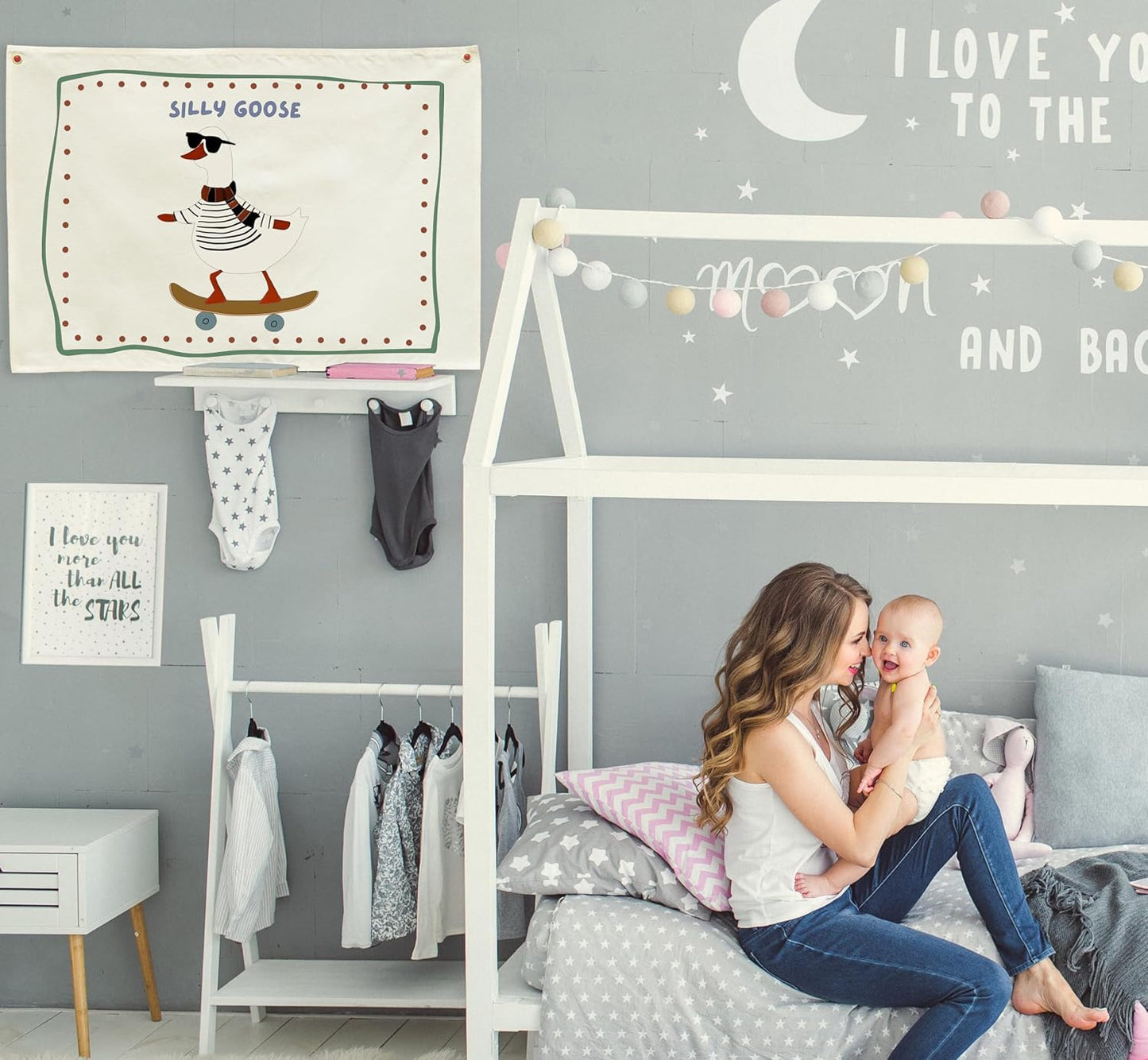 Silly Goose Nursery Rectangular Canvas Banner-Flag Wall Sign Decor for Boys Girls Toddler Kids,Baby Room Playroom Reading Room Bedroom Decor-Easter Baby Shower Birthday Christmas Gift
