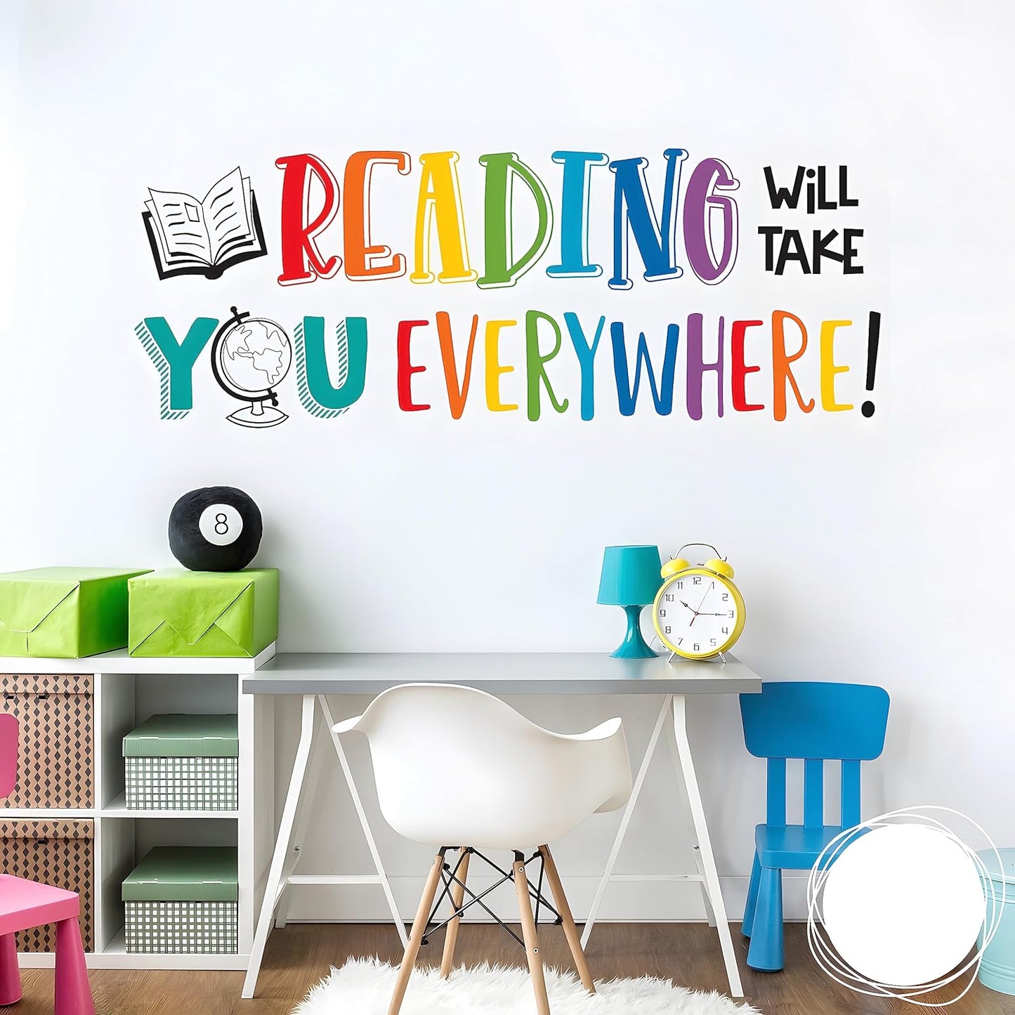 Reading Will Take You Everywhere Inspirational Quote Wall Decal Sticker, Motivational Phrase Nursery Decoration Classroom Bedroom Playroom Art, Kid Study Room Library Wall Sticker Decor