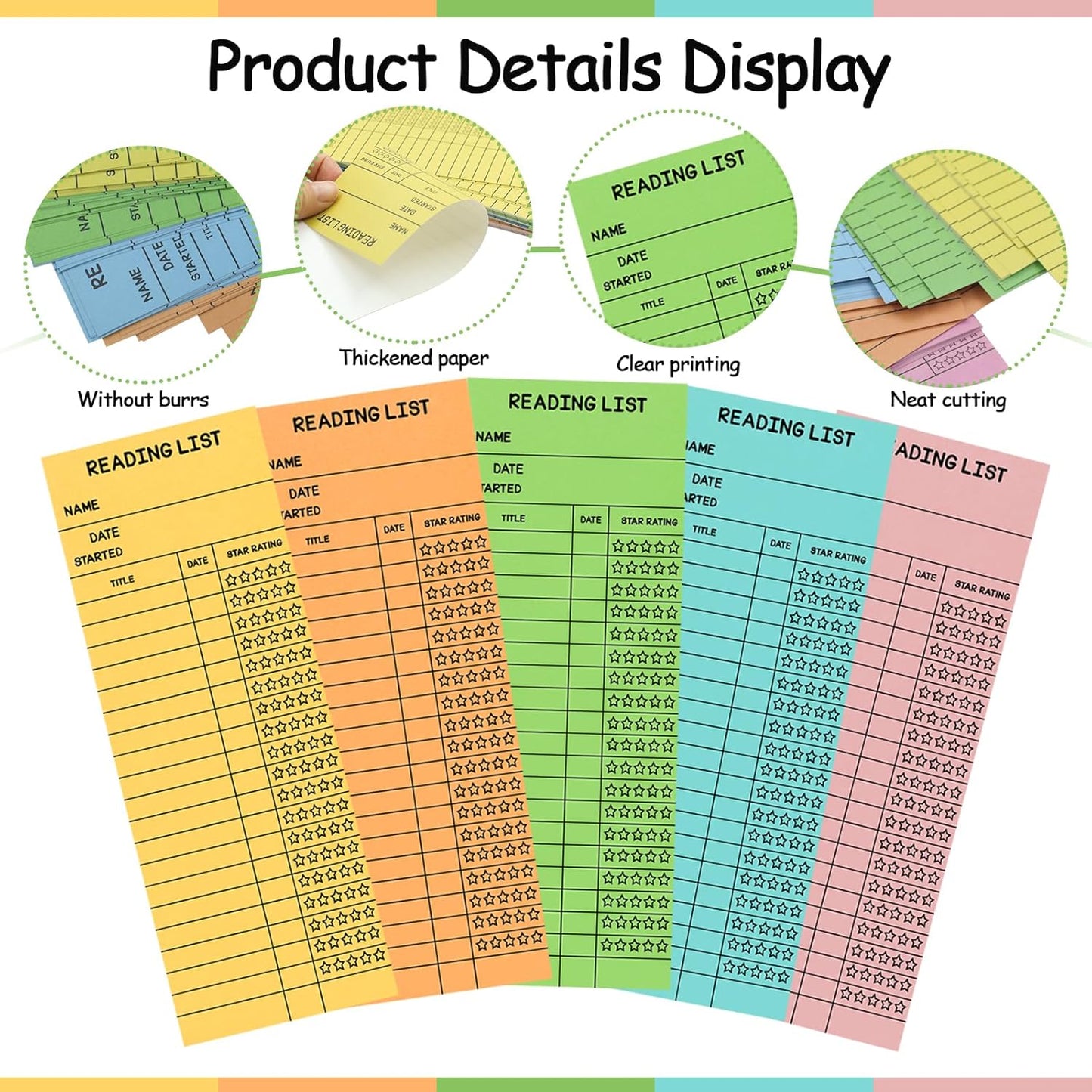 LOTMER 100 PCS Reading List Bookmark, 3 x 8 Inch Personal Libraries Cards, Reading Log Bookmark for Gifts and Literary Supplies for Reading Enthusiasts (Classic Five Colors)