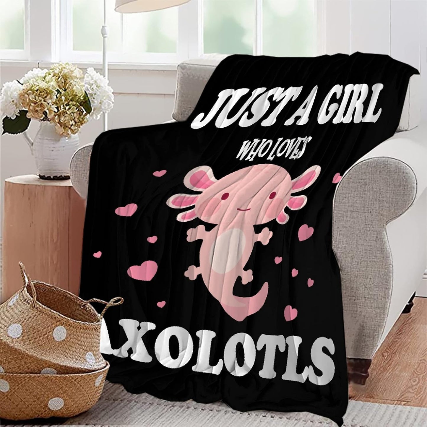 Axolotl Blanket Gift for Girls Teen Kids Lightweight Throws-Just A Girl Who Loves Axolotls Plush Cute Animals Fish Decor Quilt Kawaii Soft Flannel Blankets for Couch Bed Chair-60x80 Inches
