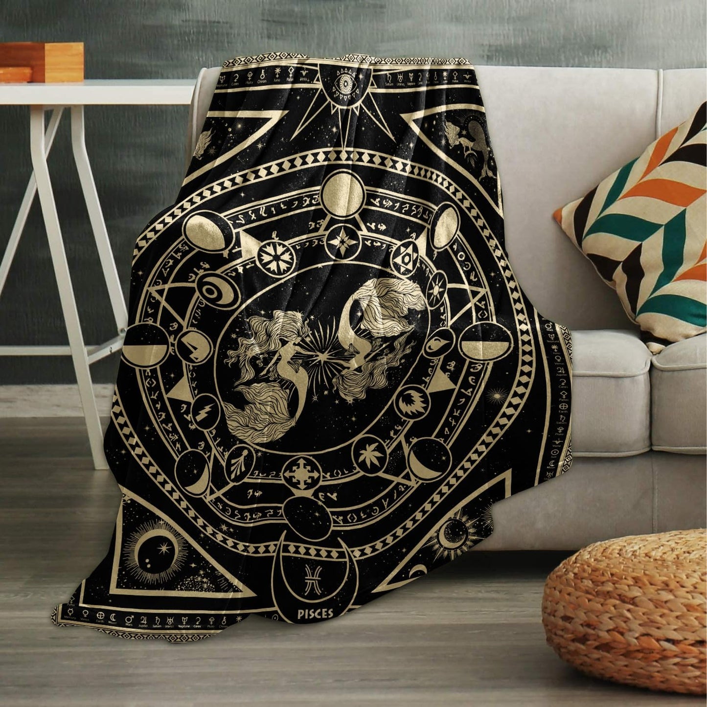 Pisces Zodiac Blanket, Pisces Zodiac Gifts for Women Moon Constellation Throw Blanket Astrology Decor Witchy Birthday Gifts Gothic Soft Microfiber Blanket 60"X50"