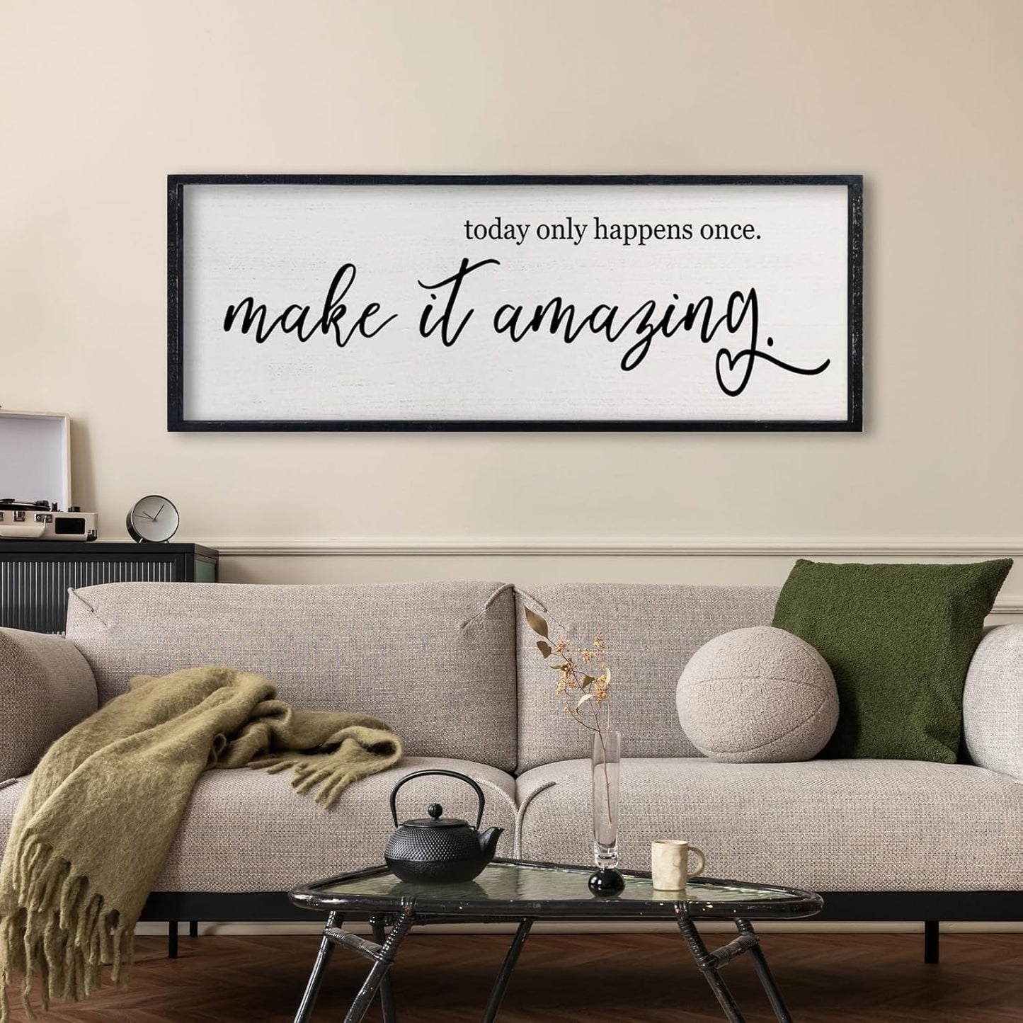 comurdyo Today Only Happens Once Make It Amazing Wall Art Decor 32x12 Inch Inspirational Motivational Quote Wall Sign (Black)
