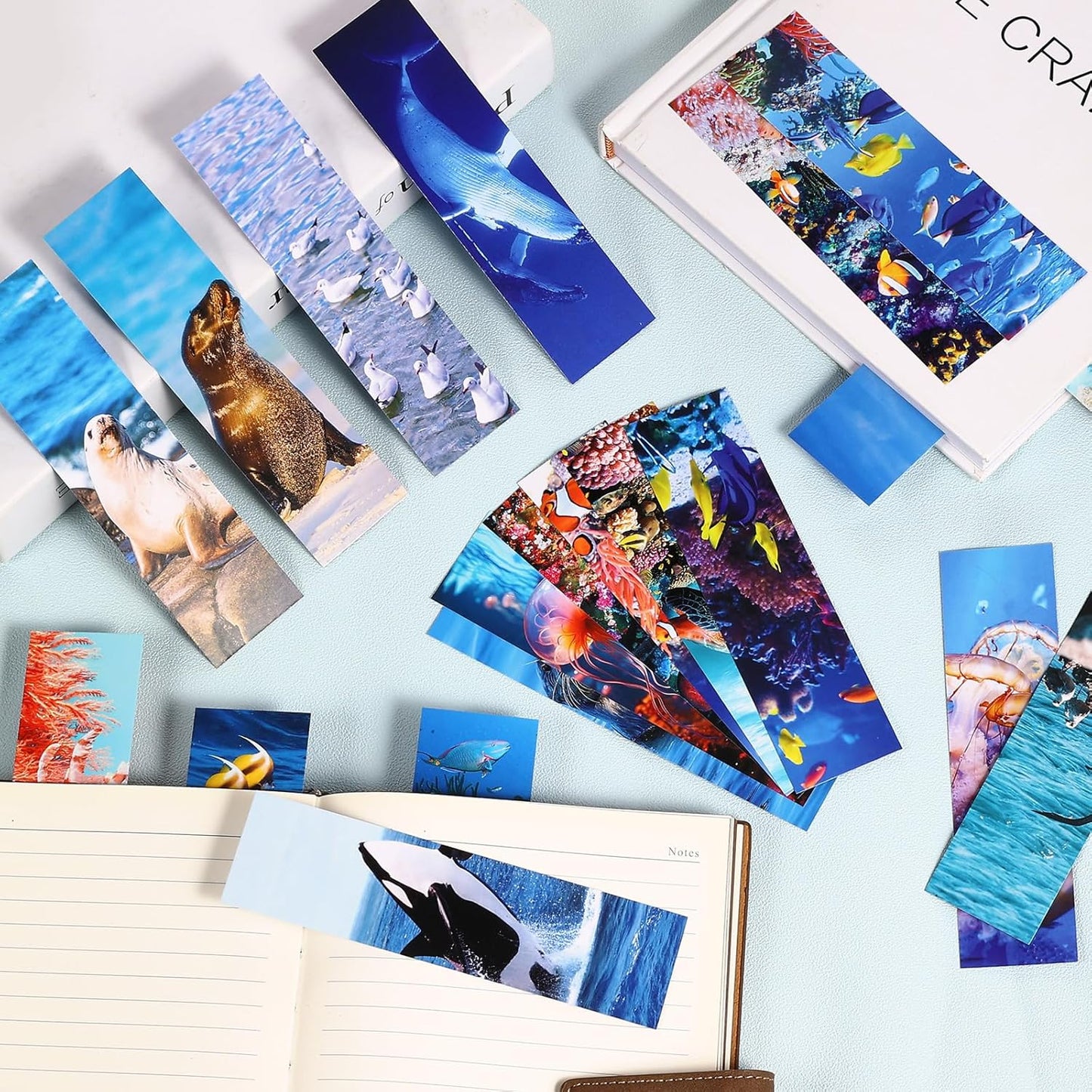 300PCS Ocean Bulk Bookmarks for Kids Classroom 60 Designs Cool Ocean Bookmark Cute Book Mark Double Sided Bookmark for Book Lovers Students Children Rewards Gifts