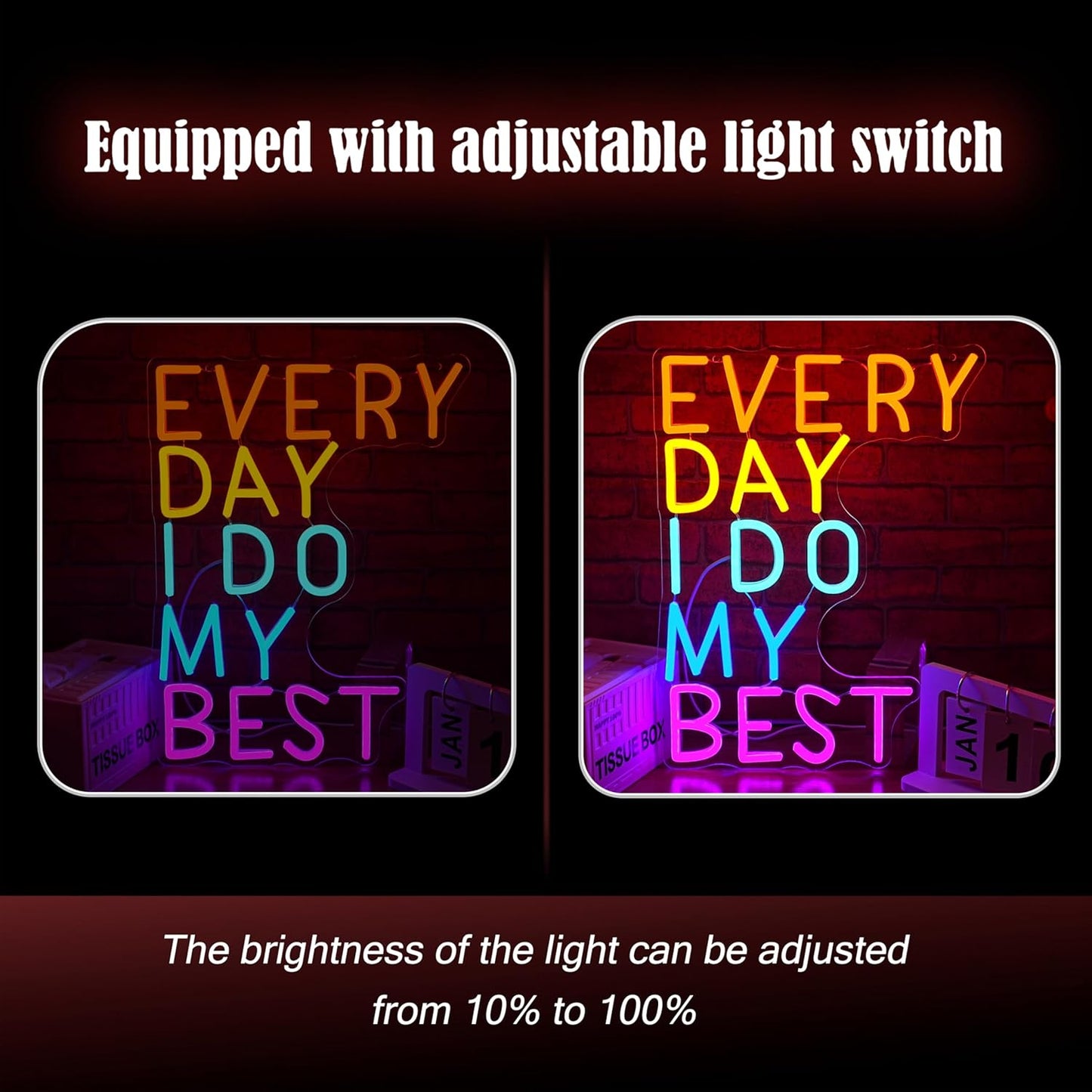 Every Day I Do My Best Neon Sign Usb Powered Multi-colored Light Up Sign for Wall Decor 16.54’’*12.6’’ Dimmable Motivational Led Sign Letter Neon Light for Bedroom Gym Study Office Classroom