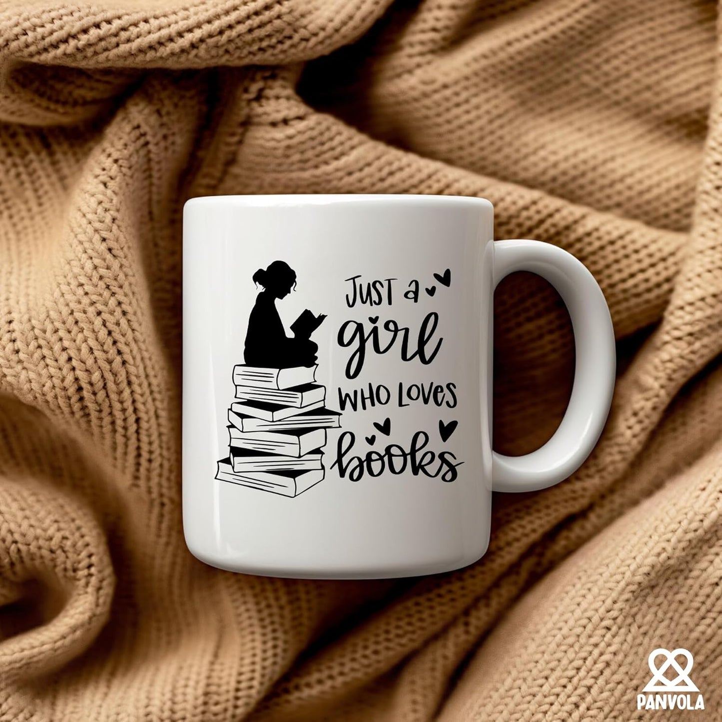 Panvola Just A Girl Who Loves Books Book Lover Gift For Woman Reader Librarian Mug Bookworm Bibliophile Novelty Drinkware Coffee Ceramic Cup 11 oz White (11 oz)