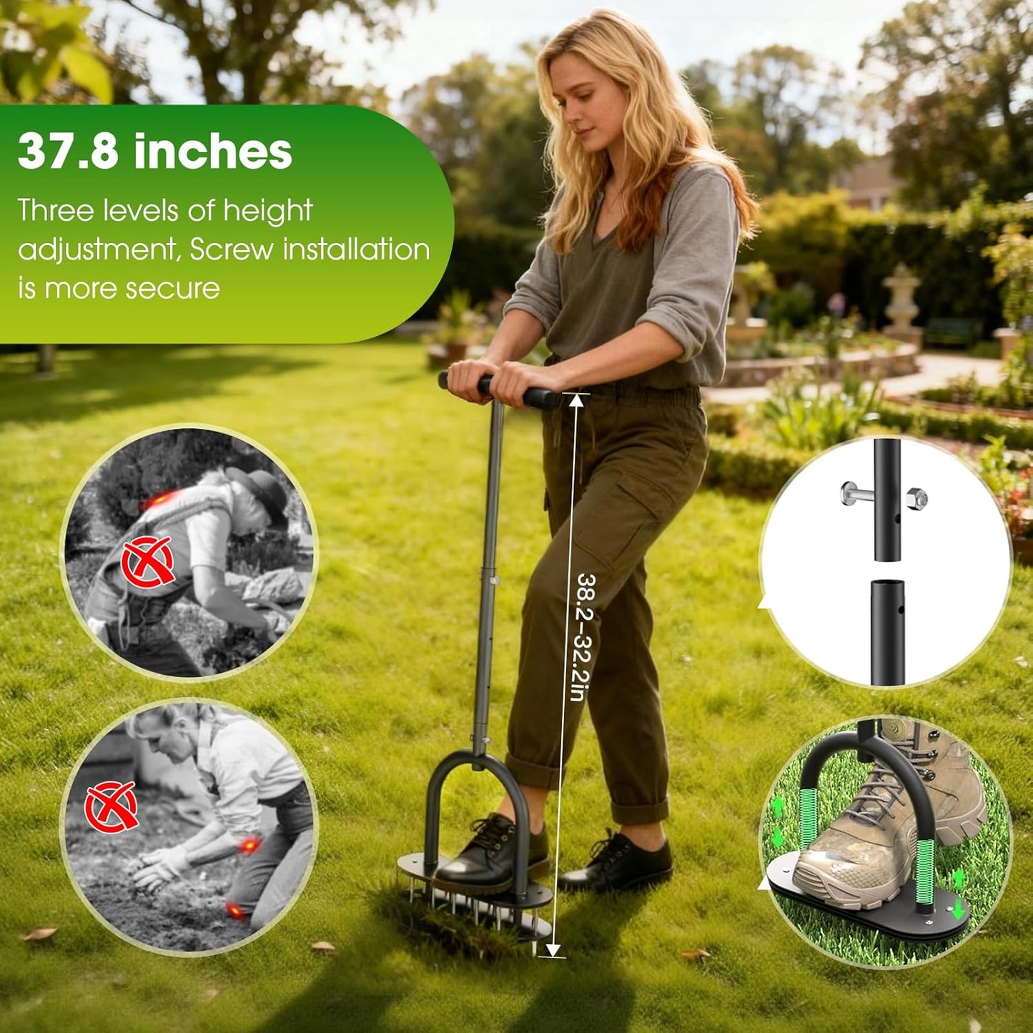 seasky Lawn Aerator, Manual Lawn Aerator Tool with Padded T-Handle, Wide Foot Plate & 15-3 Inch Solid Steel Spikes, Dual-Layer Design for Effortless Aeration in Lawn, Yard and Garden Soil