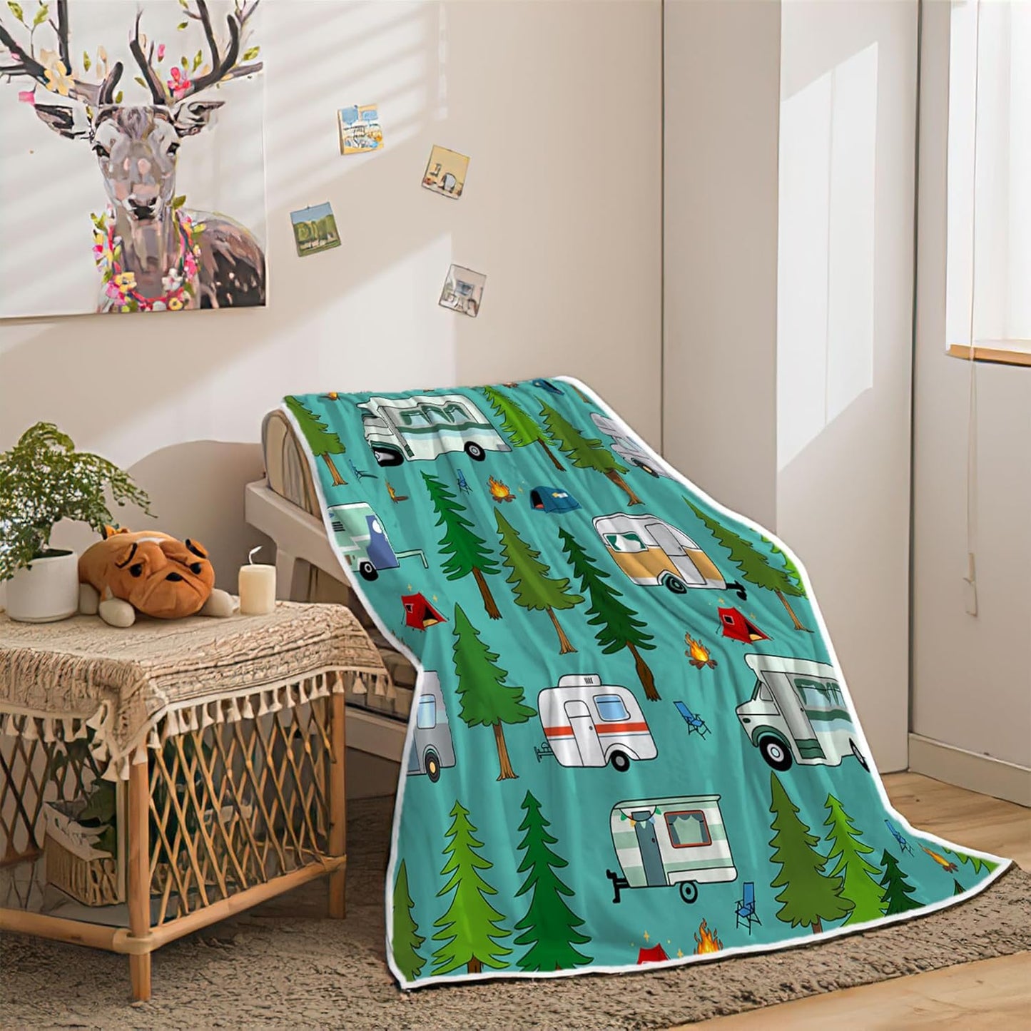 Travel Throw Blanket, Camping Blanket, Camper Decor Blanket,Outdoor Throw Blanket,Happy Camping Soft Plush Fluffy Blankets Camper Bedding for Bed Sofa Couch Camping Gifts 50x60inch